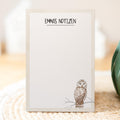Notizblock Eule Vogel Design, 10x15 cm, 50 Blatt mit Leimbindung, personalisierbar mit Namen, Handmade, Geschenk Ornithologe