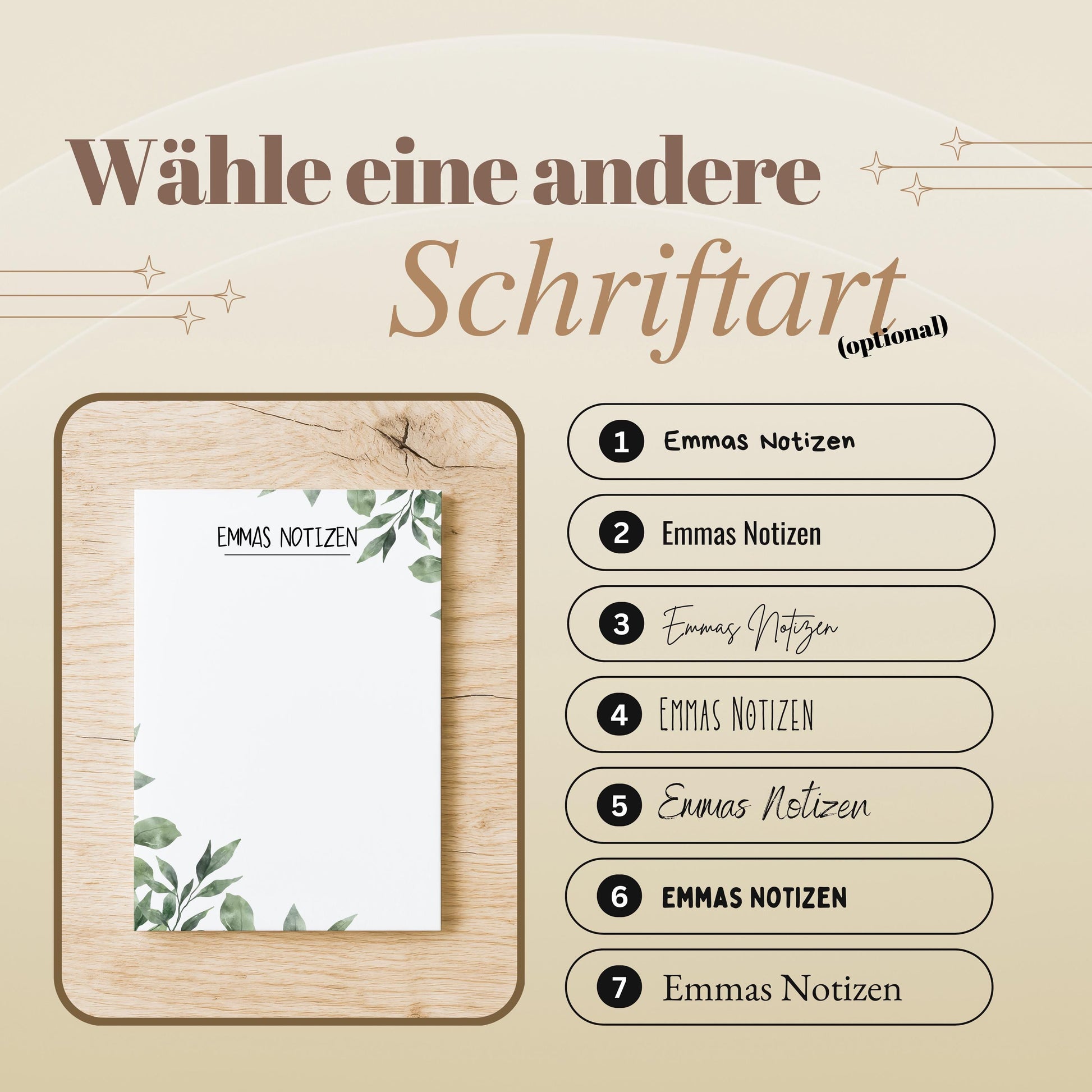 Notizblock Blätter Pflanzen Design, 10x15 cm, 50 Blatt mit Leimbindung, personalisierbar mit Namen, Handmade