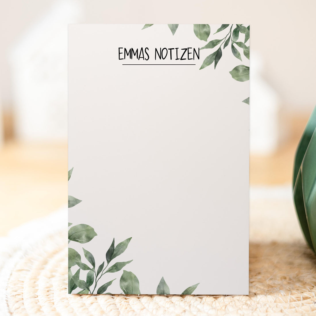 Notizblock Blätter Pflanzen Design, 10x15 cm, 50 Blatt mit Leimbindung, personalisierbar mit Namen, Handmade