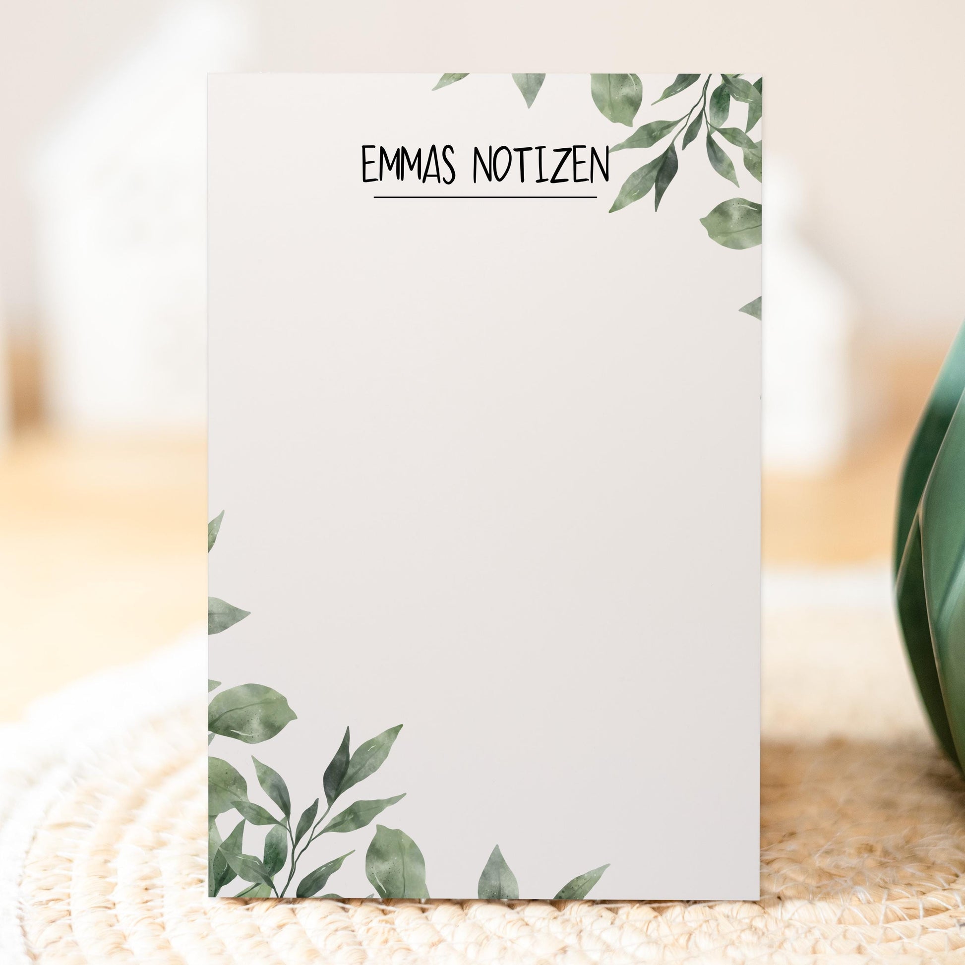 Notizblock Blätter Pflanzen Design, 10x15 cm, 50 Blatt mit Leimbindung, personalisierbar mit Namen, Handmade