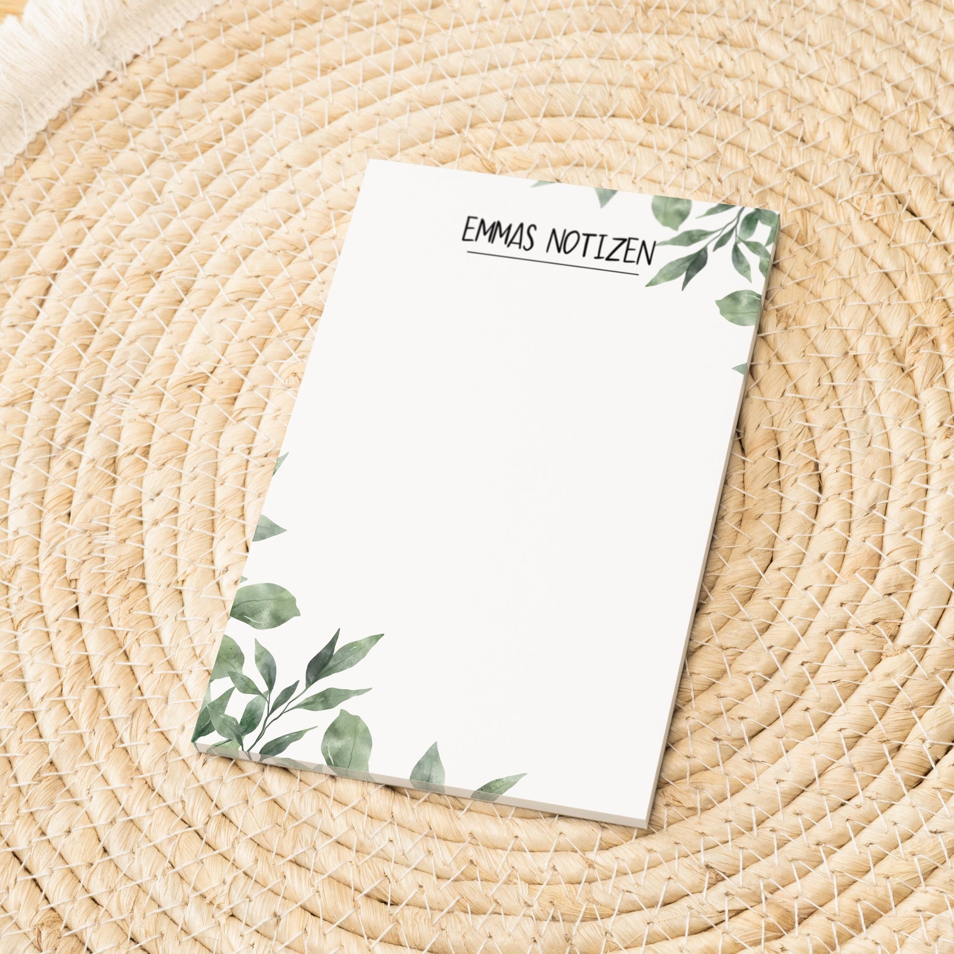 Notizblock Blätter Pflanzen Design, 10x15 cm, 50 Blatt mit Leimbindung, personalisierbar mit Namen, Handmade