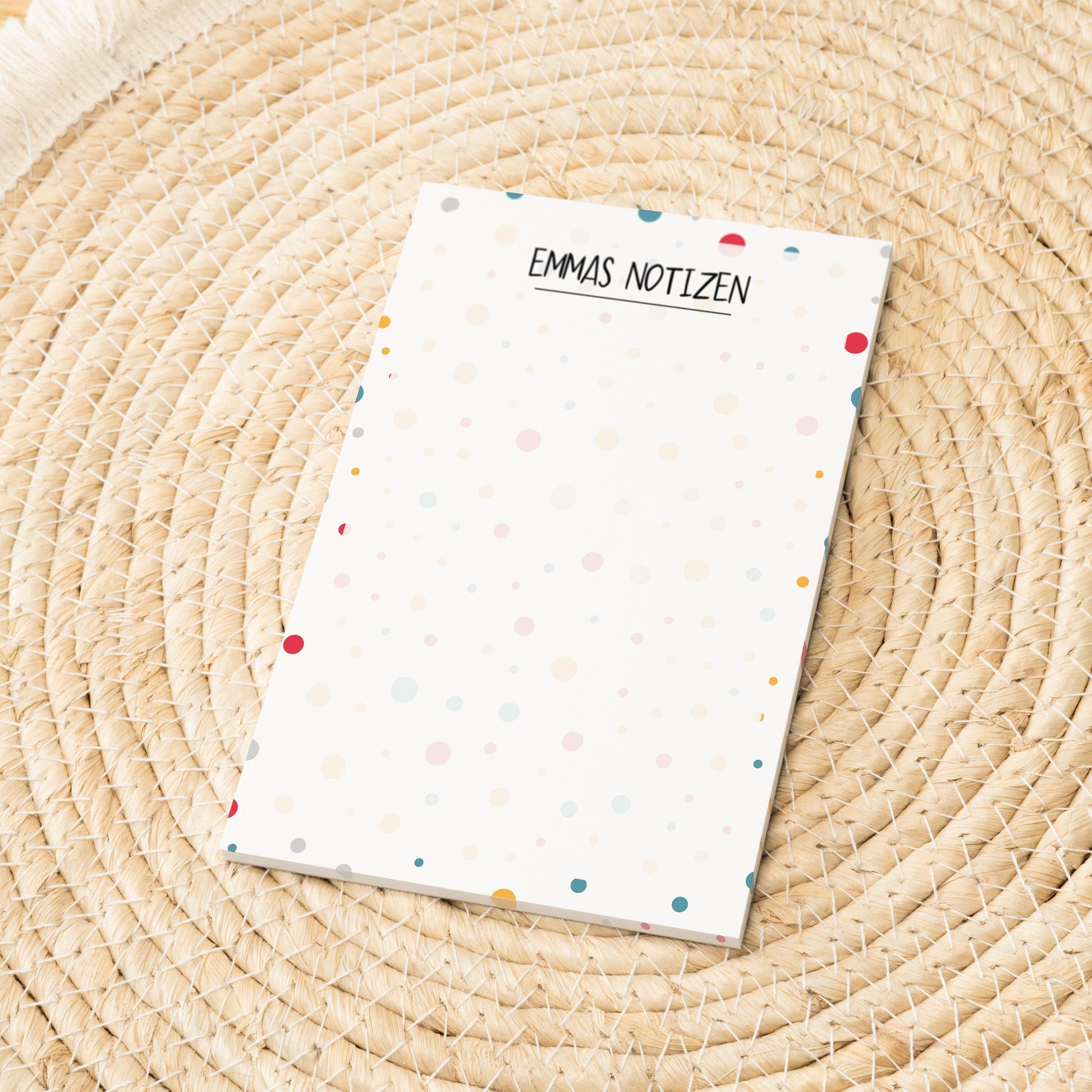 Notizblock Punkte Design, 10x15 cm, 50 Blatt mit Leimbindung, personalisierbar mit Namen, Handmade