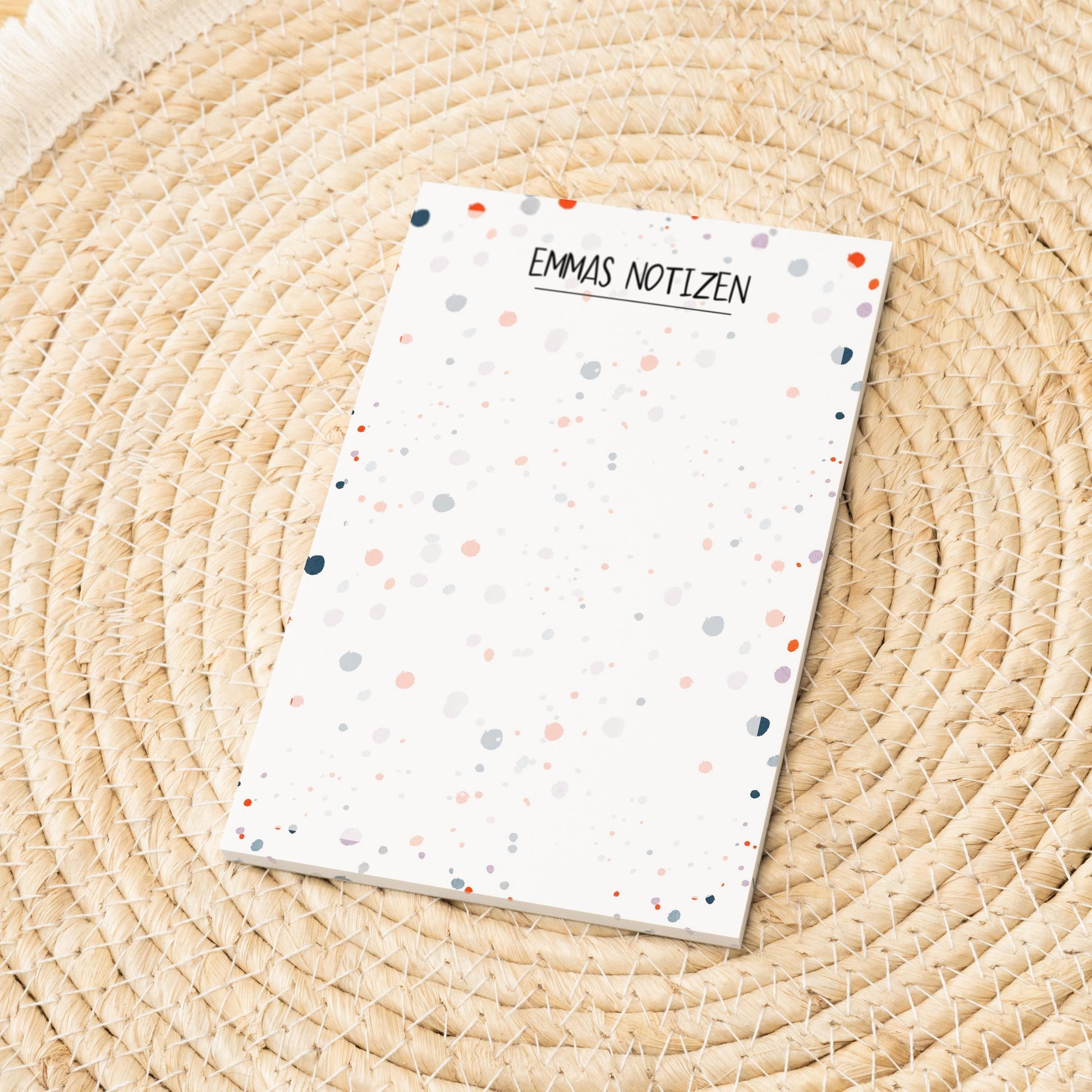 Notizblock Kleckse Design, 10x15 cm, 50 Blatt mit Leimbindung, personalisierbar mit Namen, Handmade, Geschenk Zeichner