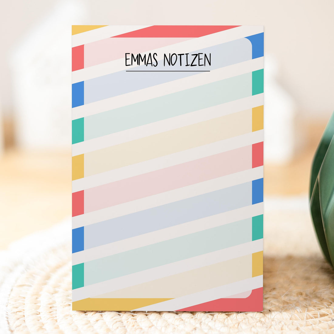 Notizblock Streifen Design, 10x15 cm, 50 Blatt mit Leimbindung, personalisierbar mit Namen, Handmade