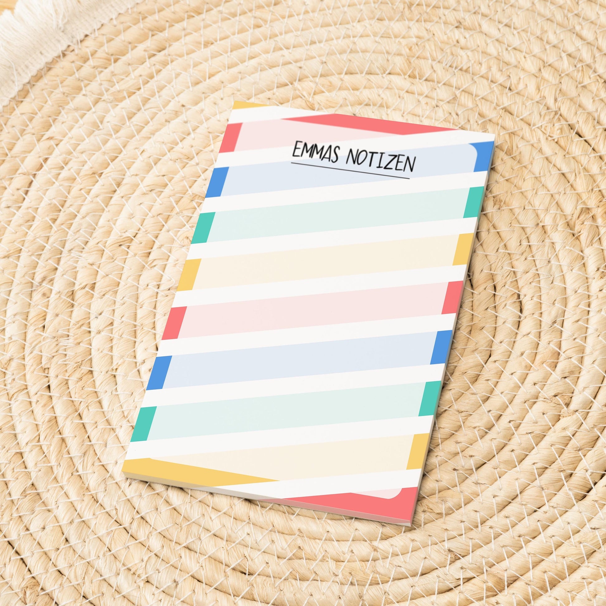 Notizblock Streifen Design, 10x15 cm, 50 Blatt mit Leimbindung, personalisierbar mit Namen, Handmade