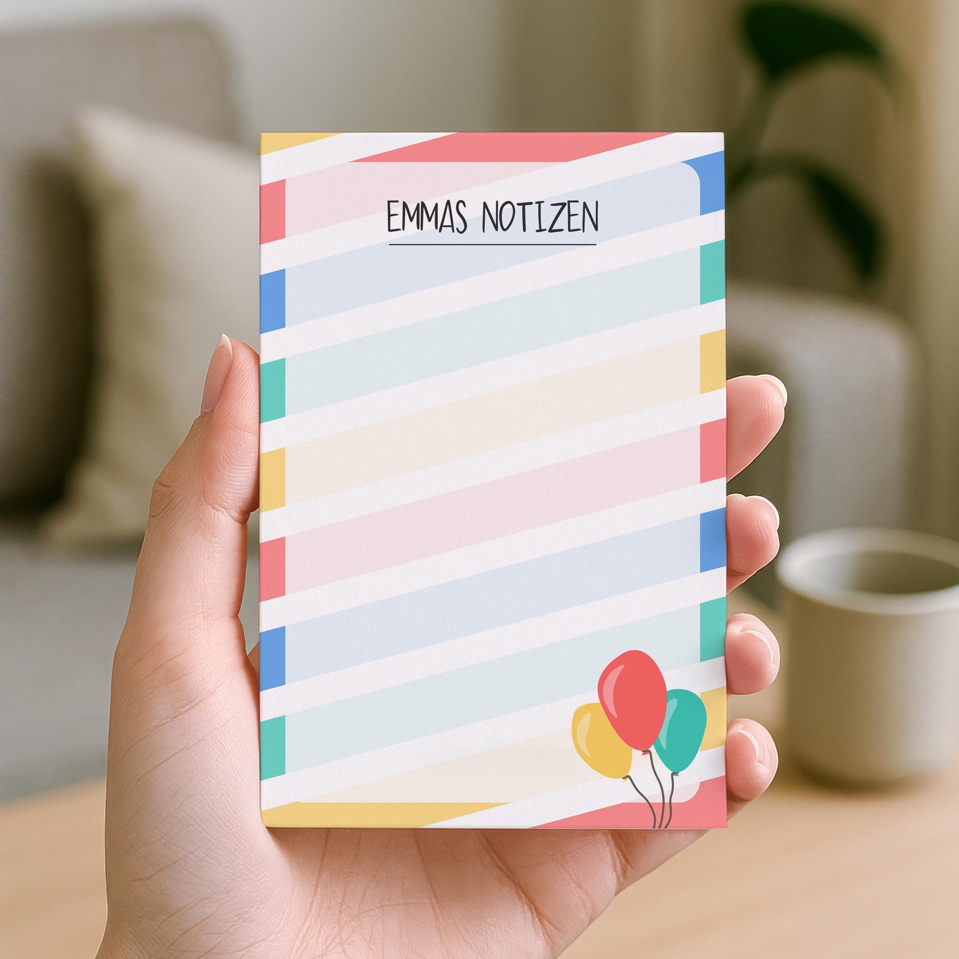 Notizblock Streifen Design, 10x15 cm, 50 Blatt mit Leimbindung, personalisierbar mit Namen, Handmade
