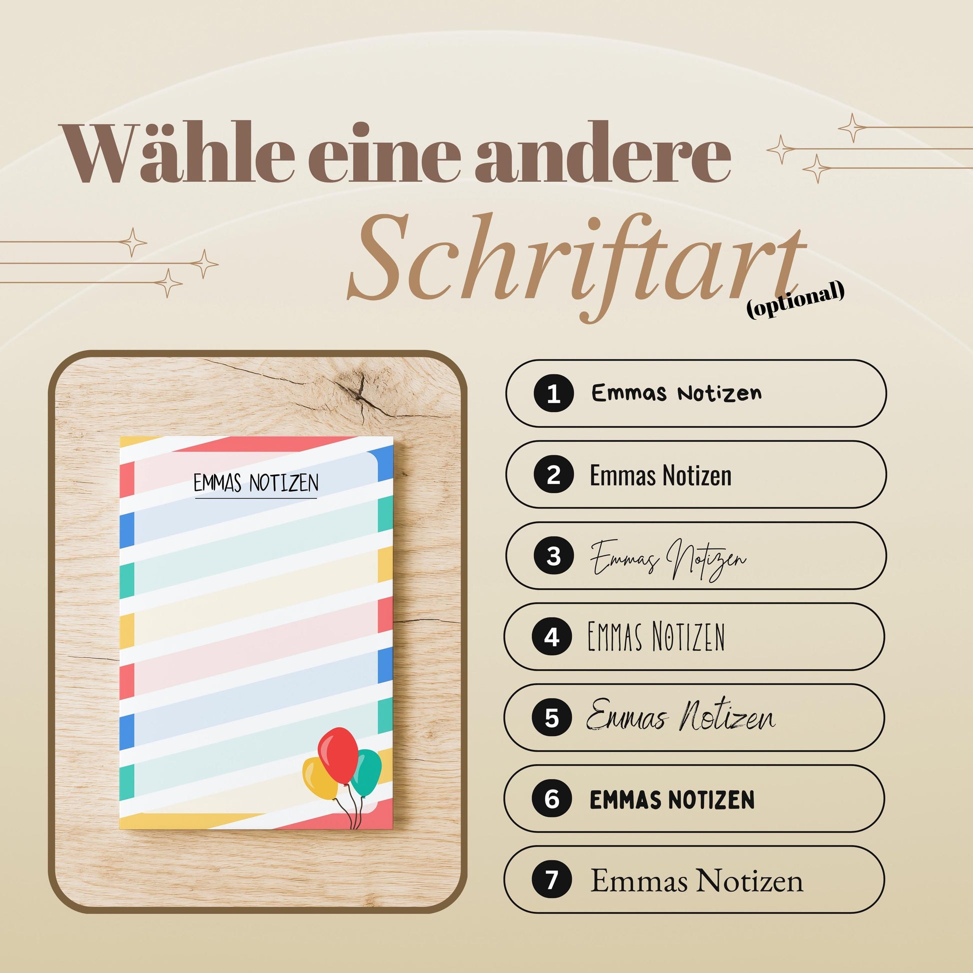 Notizblock Streifen Design, 10x15 cm, 50 Blatt mit Leimbindung, personalisierbar mit Namen, Handmade