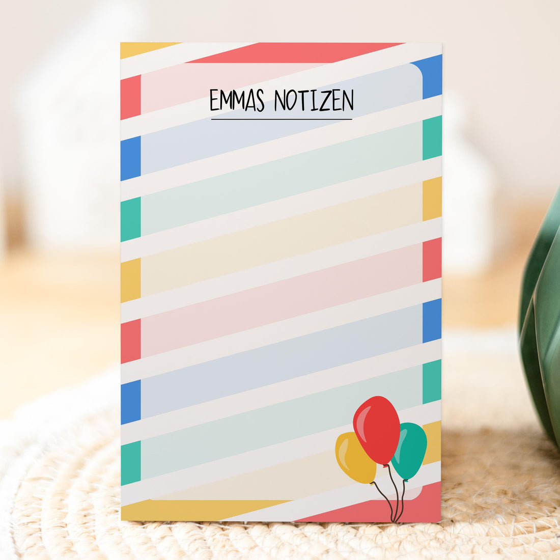 Notizblock Streifen Design, 10x15 cm, 50 Blatt mit Leimbindung, personalisierbar mit Namen, Handmade