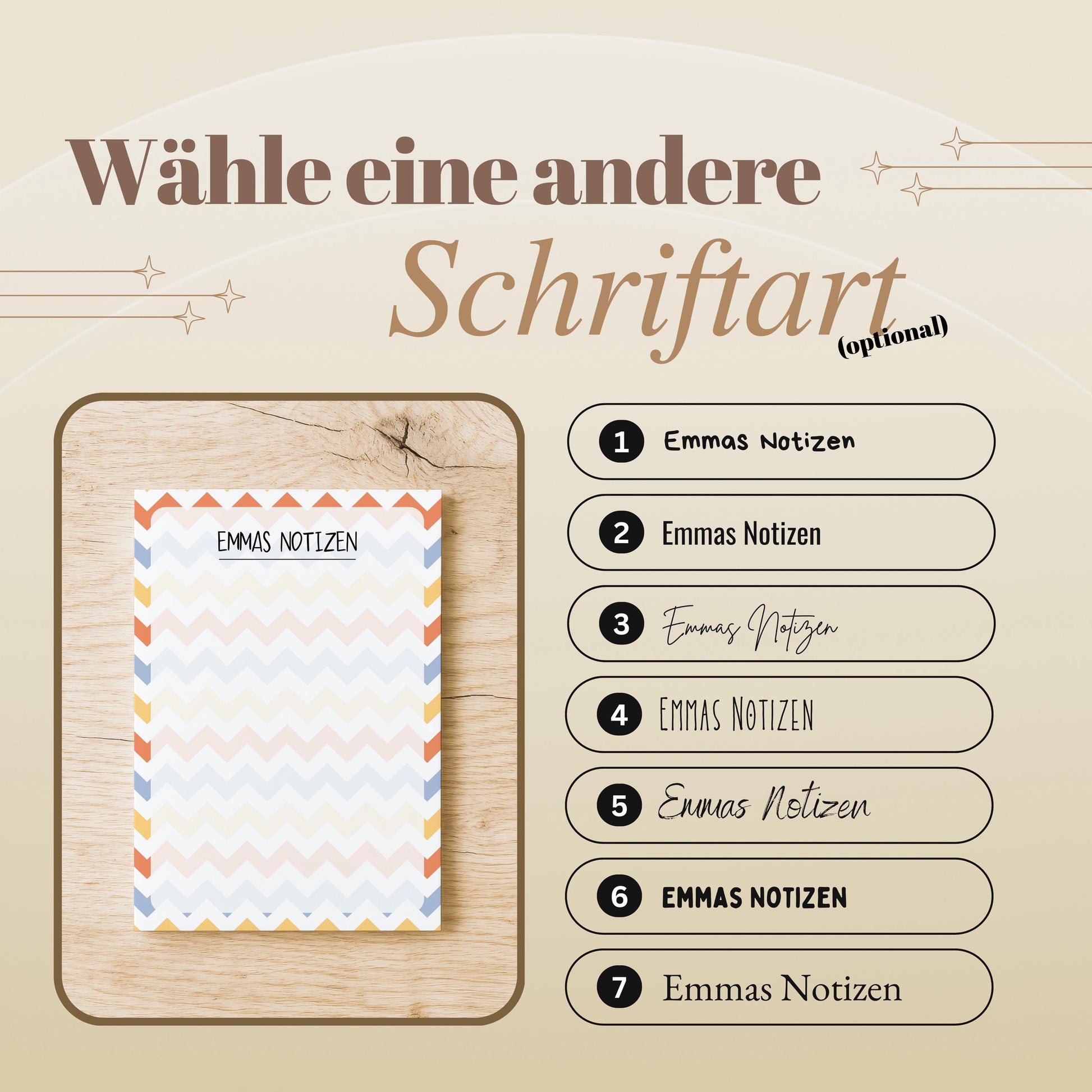 Notizblock ZickZack Design, 10x15 cm, 50 Blatt mit Leimbindung, personalisierbar mit Namen, Handmade