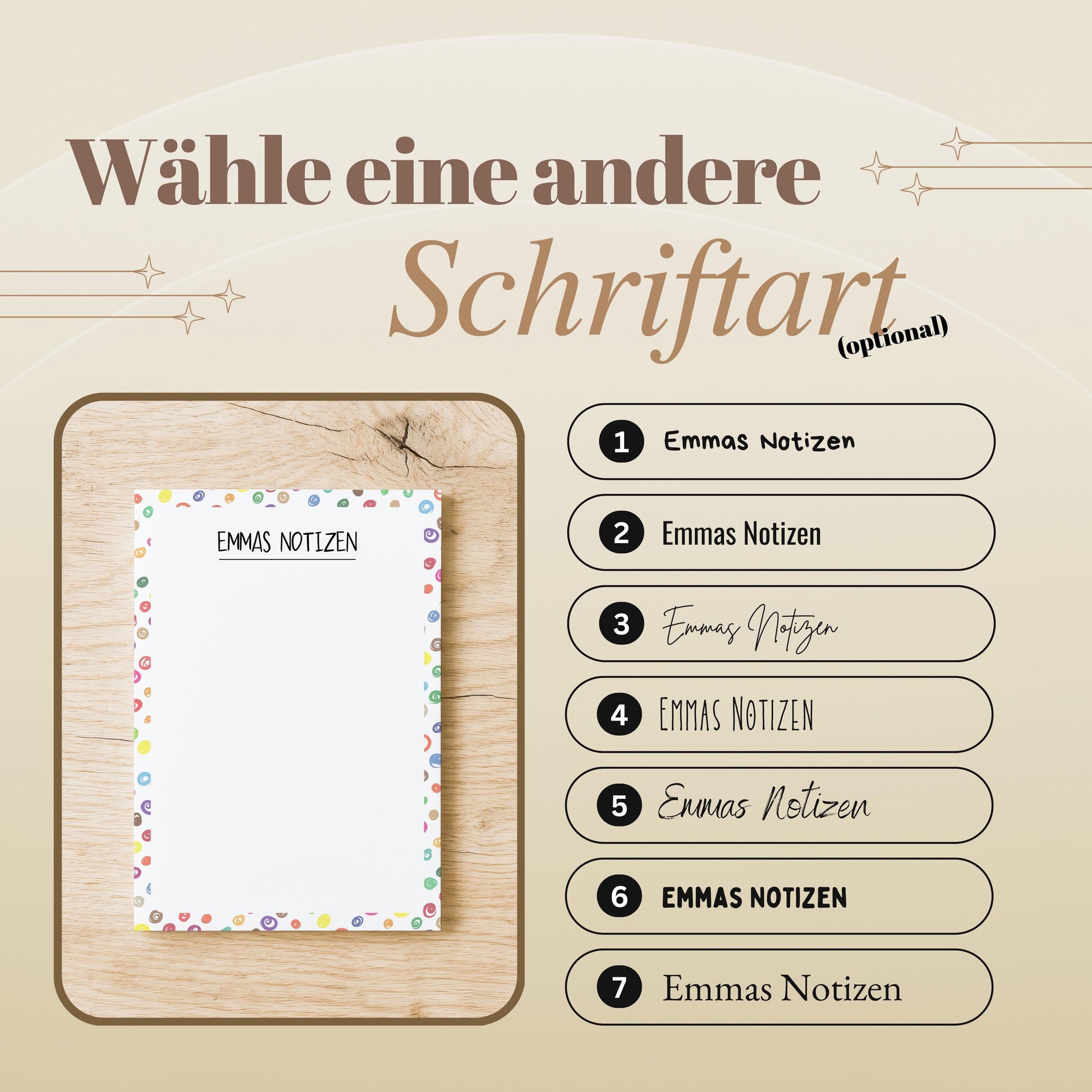 Notizblock Kreise Design, 10x15 cm, 50 Blatt mit Leimbindung, personalisierbar mit Namen, Handmade