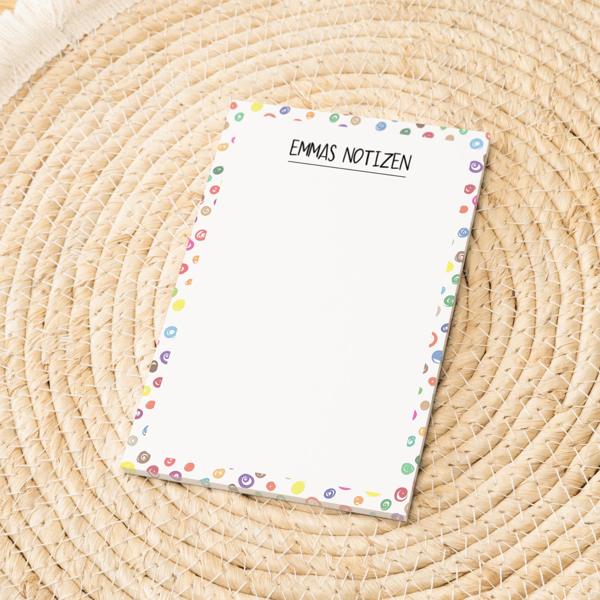 Notizblock Kreise Design, 10x15 cm, 50 Blatt mit Leimbindung, personalisierbar mit Namen, Handmade