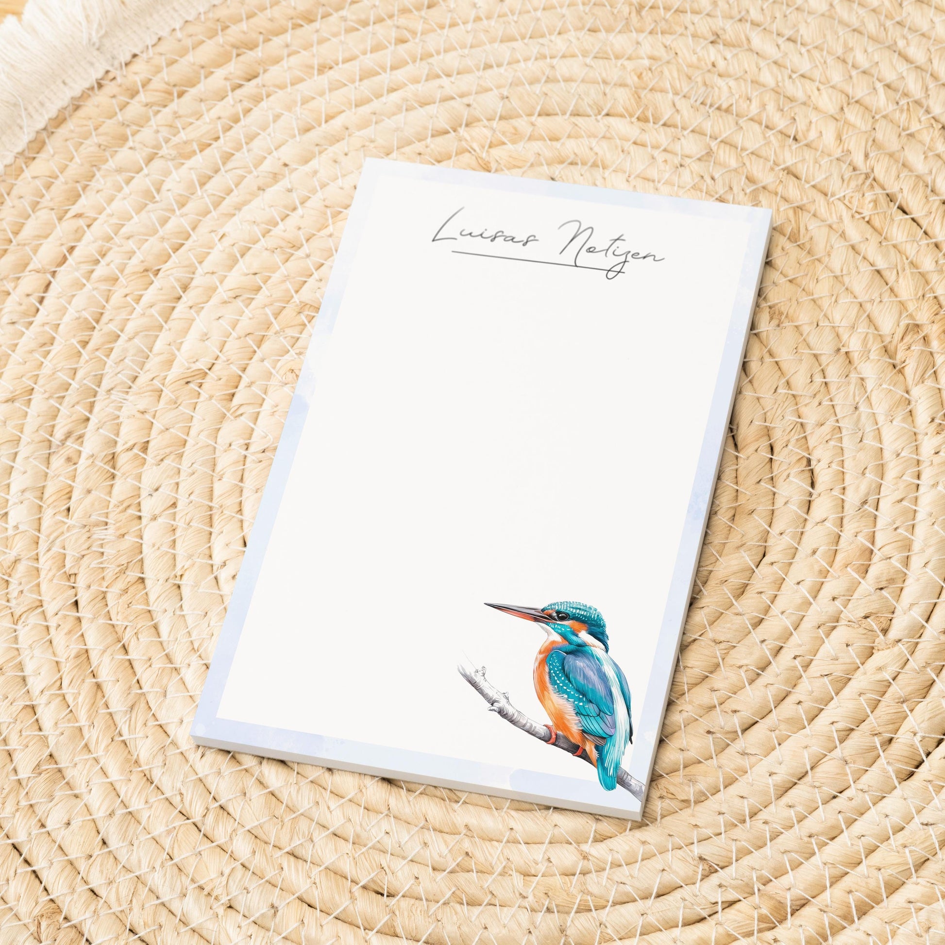 Notizblock Eisvogel Design, 10x15 cm, 50 Blatt mit Leimbindung, personalisierbar mit Namen, Handmade, Geschenk Ornithologe