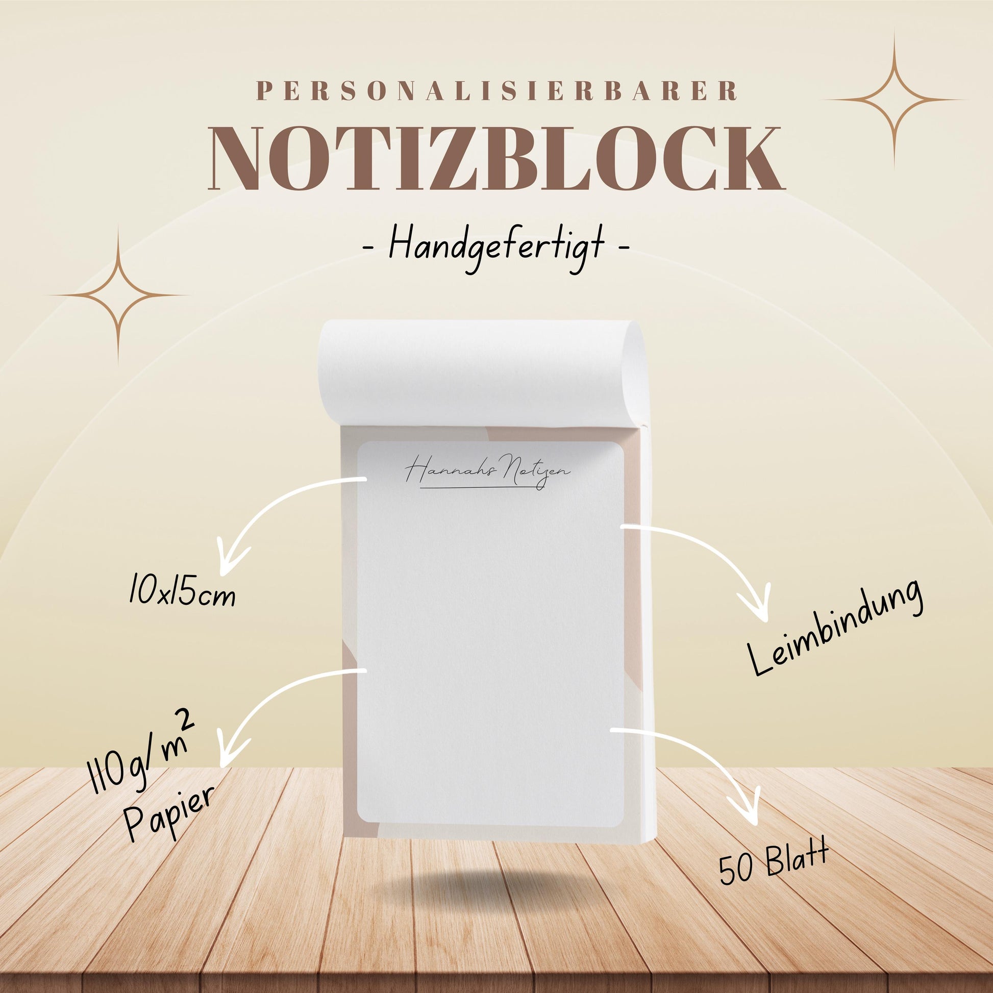 Notizblock Office Design, 10x15 cm, 50 Blatt mit Leimbindung, personalisierbar mit Namen, Handmade, Schreibwaren Büro