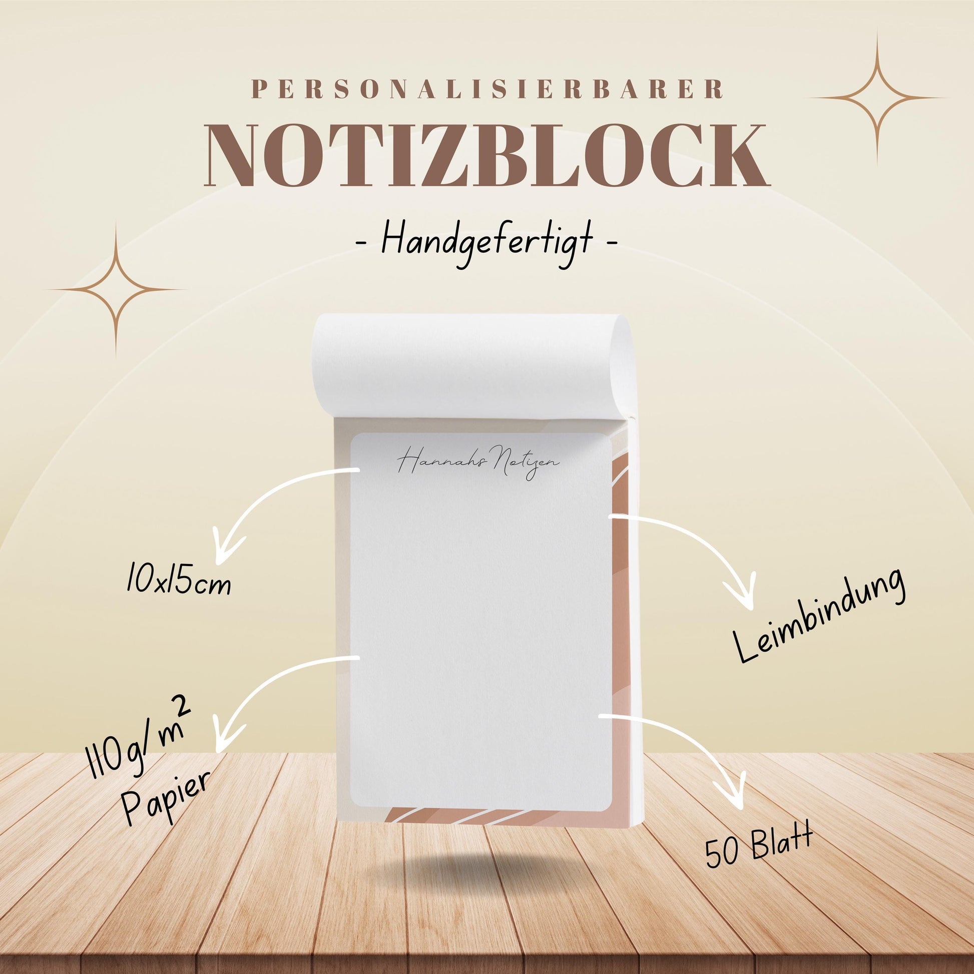 Notizblock Office Design, 10x15 cm, 50 Blatt mit Leimbindung, personalisierbar mit Namen, Handmade, Schreibwaren Büro