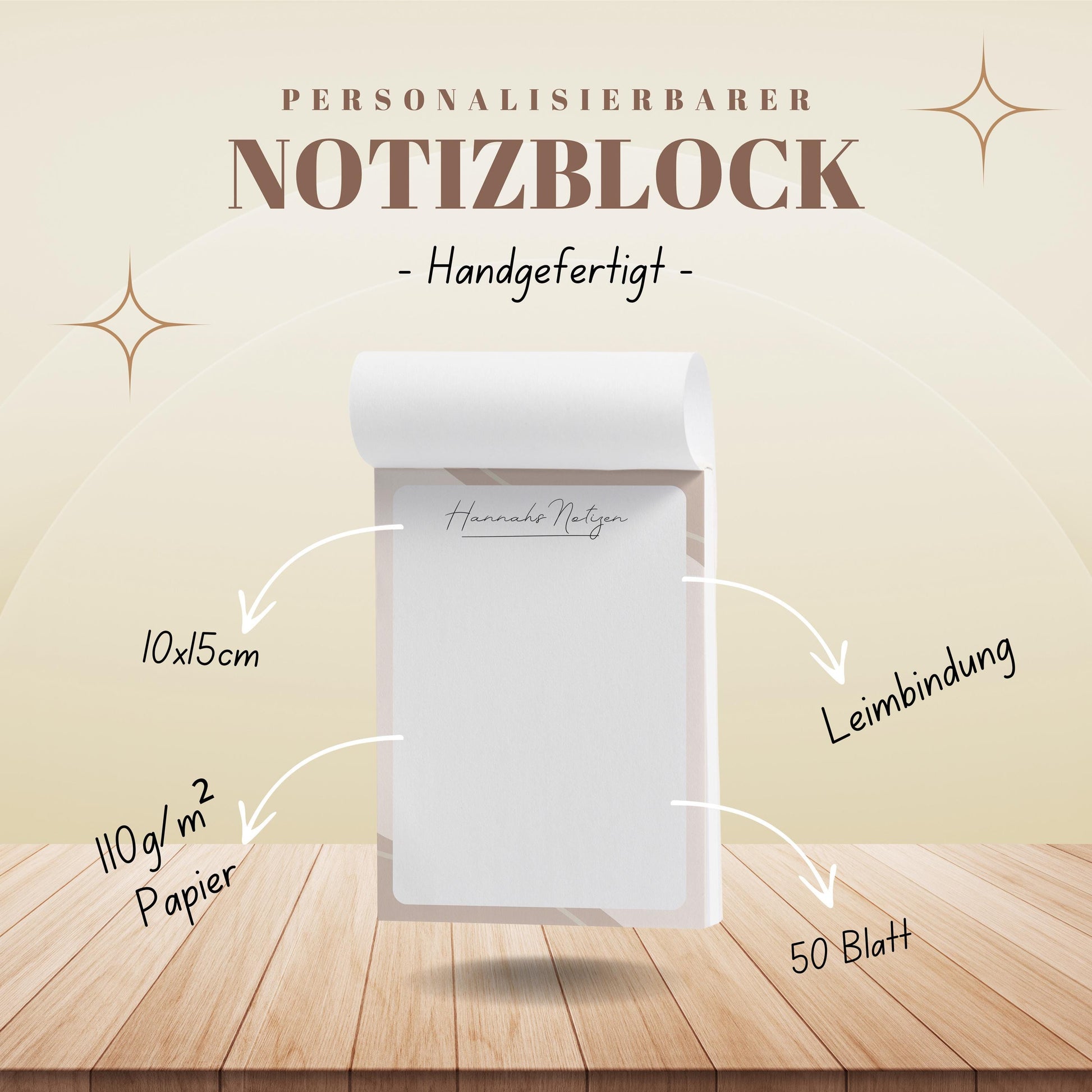 Notizblock Office Design, 10x15 cm, 50 Blatt mit Leimbindung, personalisierbar mit Namen, Handmade, Schreibwaren Büro