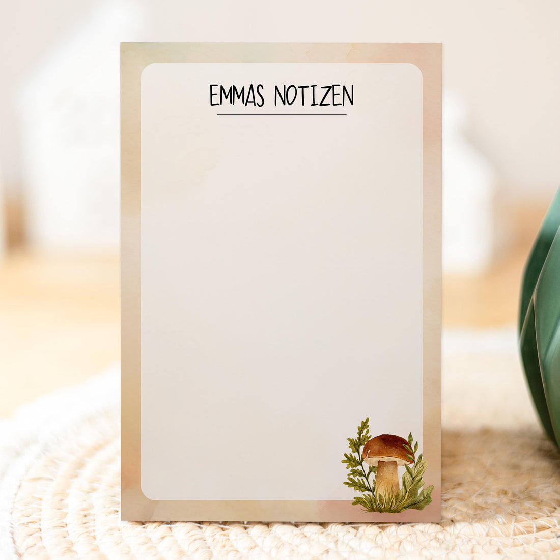 Notizblock Herbst Pilz Design, 10x15 cm, 50 Blatt mit Leimbindung, personalisierbar mit Namen, Handmade, Geschenk Pilzsammler