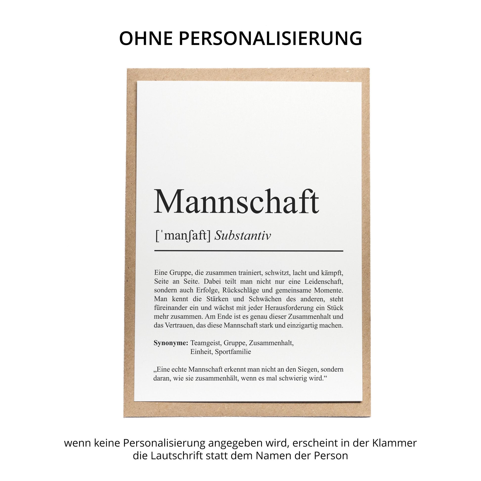 Mannschaft Definition A6 Karte, personalisierbar mit Namen + Verein, Umschlag, Kartenhalter aus Echtholz, Geschenk Trainer