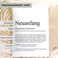 Neuanfang Definition Karte, A6, personaliserbar mit Namen, Mutmacher Karte, Affirmation Karte, Umschlag, Kartenhalter aus Echtholz