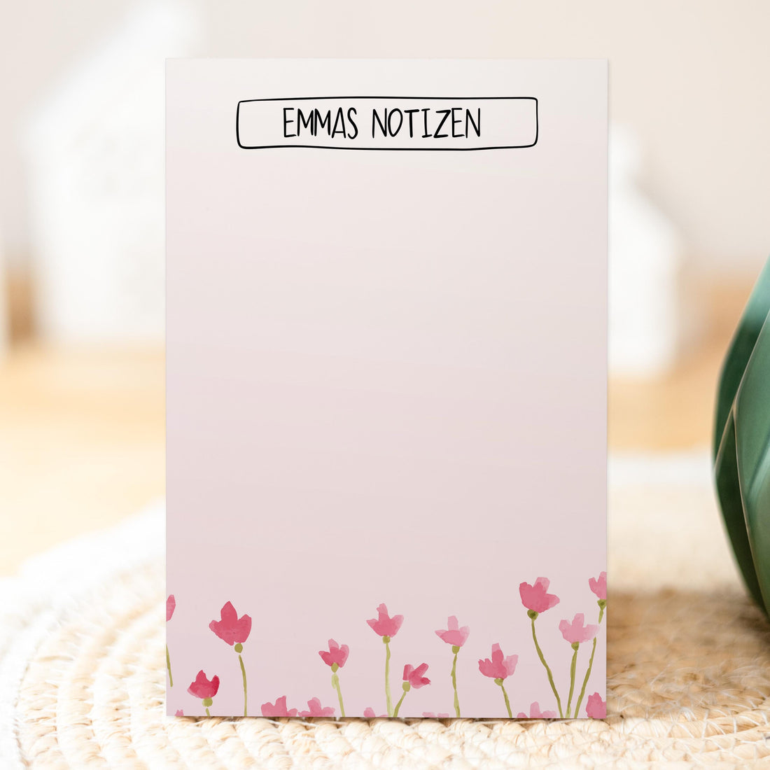 Notizblock Blumen Wiese Design, 10x15 cm, 50 Blatt mit Leimbindung, personalisierbar mit Namen, Handmade