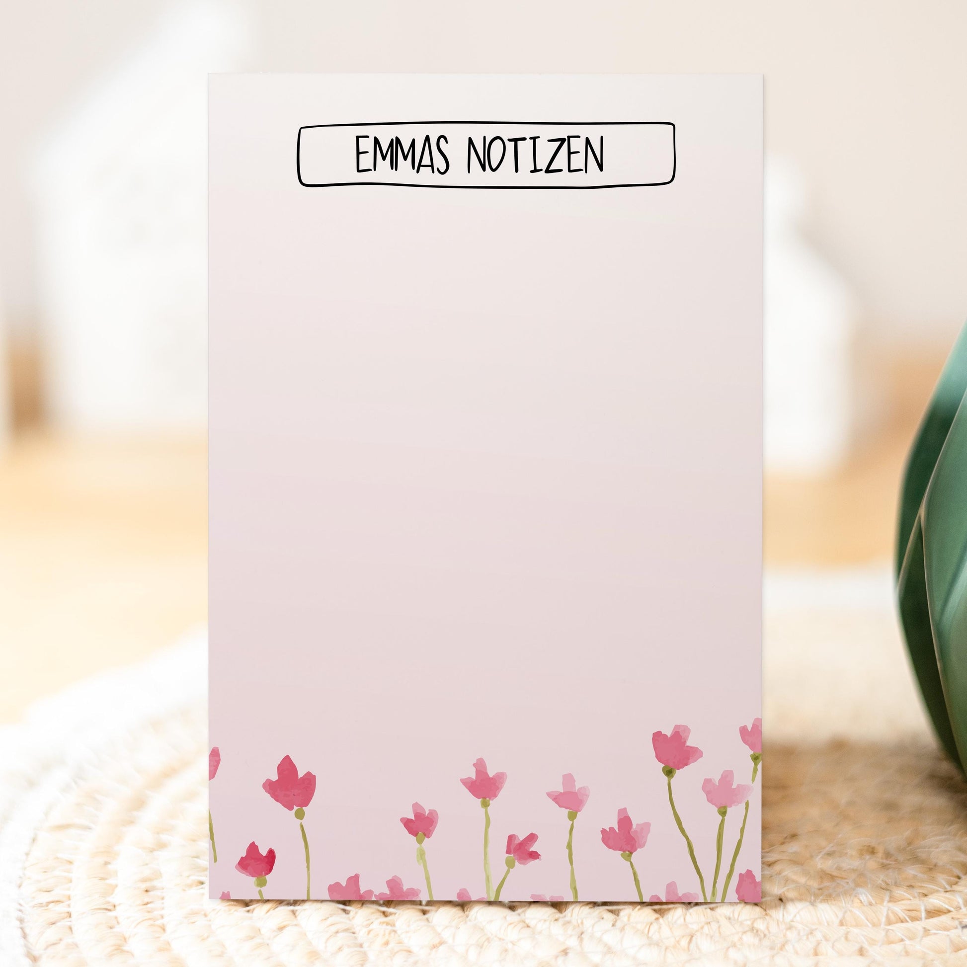 Notizblock Blumen Wiese Design, 10x15 cm, 50 Blatt mit Leimbindung, personalisierbar mit Namen, Handmade