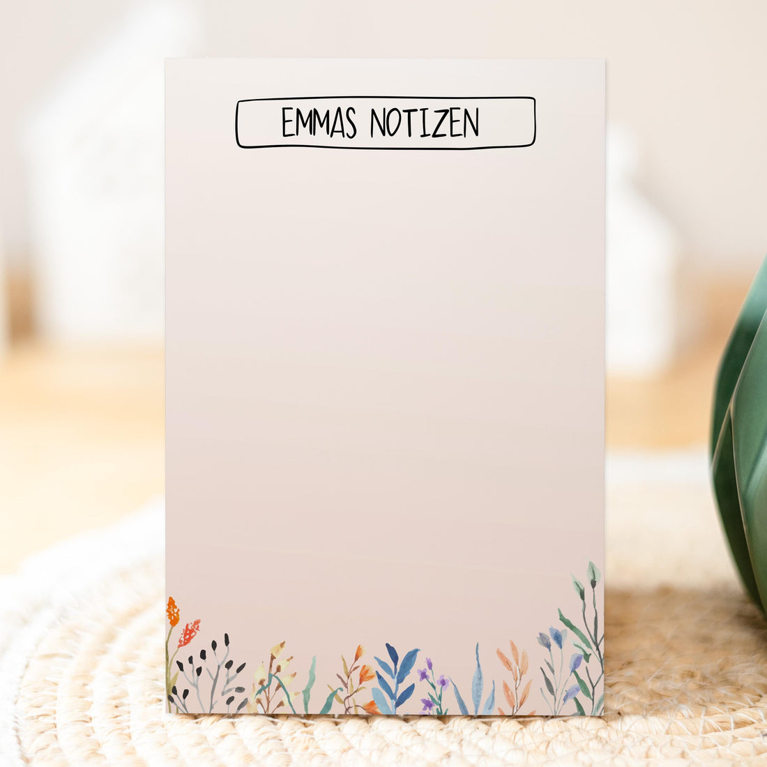 Notizblock Blumen Wiese Design, 10x15 cm, 50 Blatt mit Leimbindung, personalisierbar mit Namen, Handmade