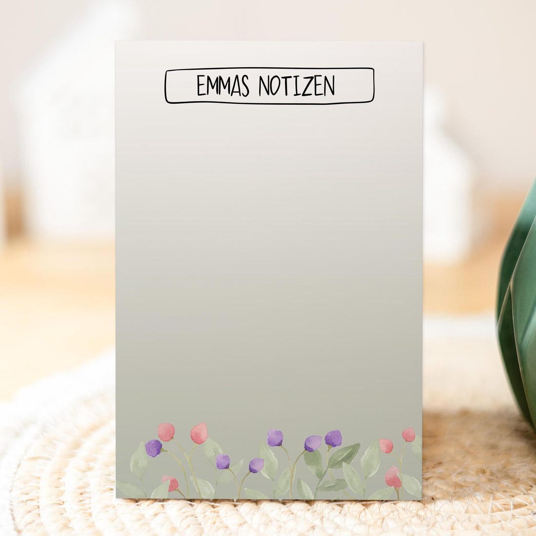 Notizblock Blumen Wiese Design, 10x15 cm, 50 Blatt mit Leimbindung, personalisierbar mit Namen, Handmade