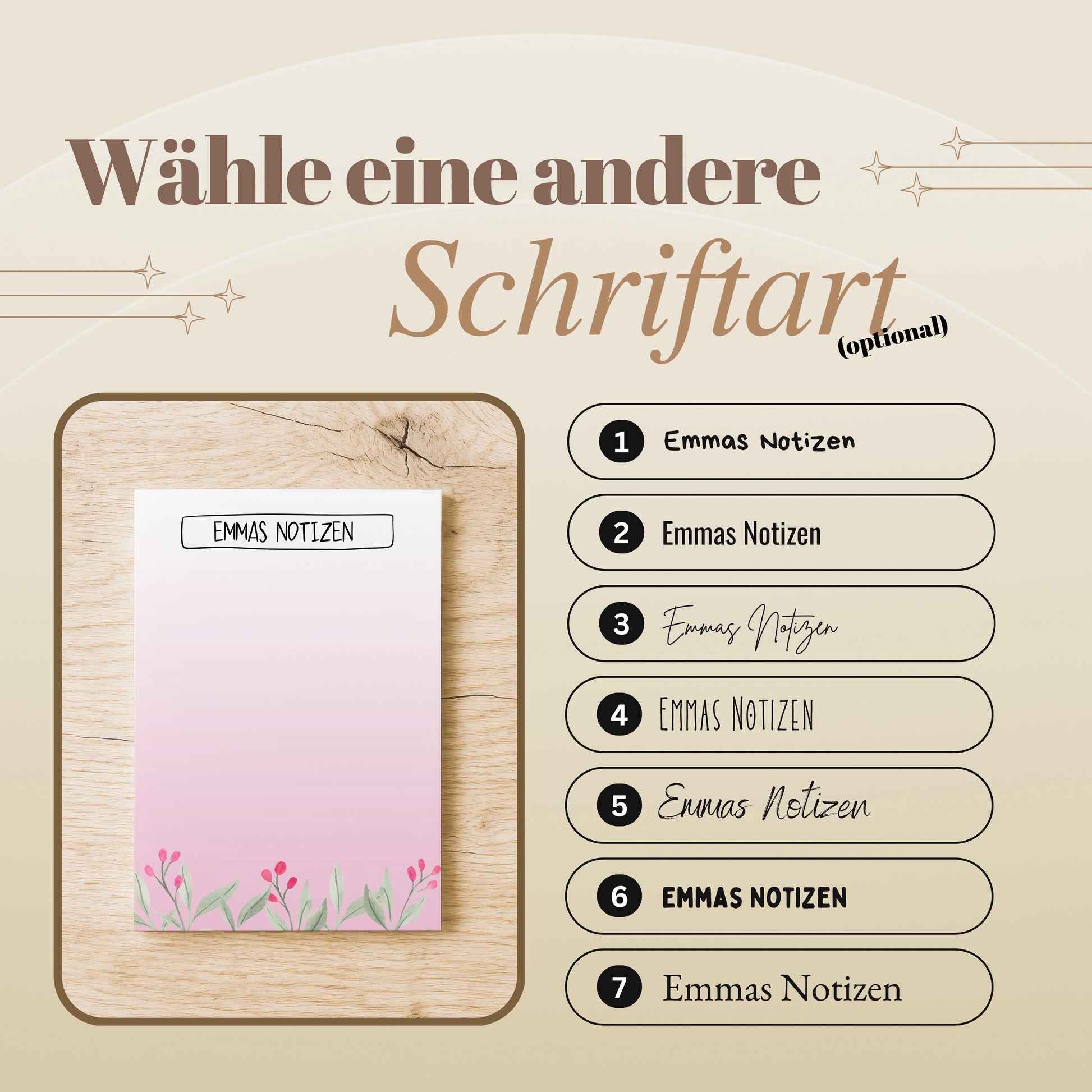 Notizblock Blumen Wiese Design, 10x15 cm, 50 Blatt mit Leimbindung, personalisierbar mit Namen, Handmade