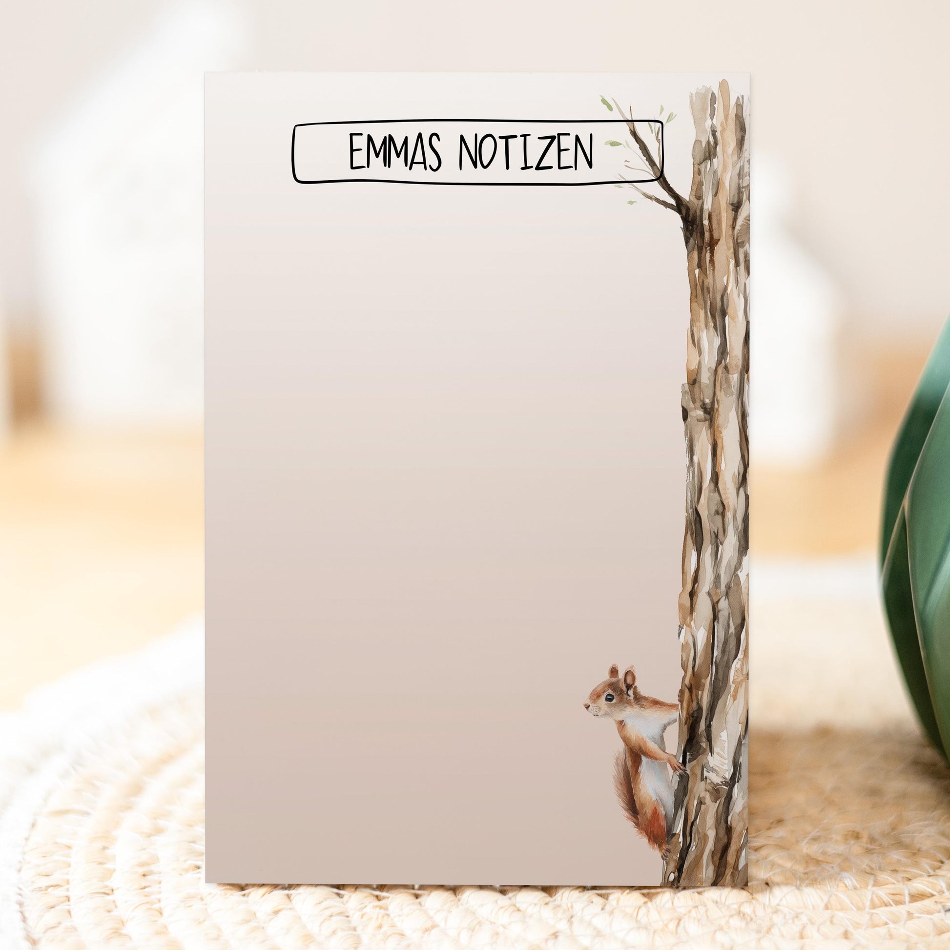 Notizblock Eichhörnchen Design, 10x15 cm, 50 Blatt mit Leimbindung, personalisierbar mit Namen, Handmade