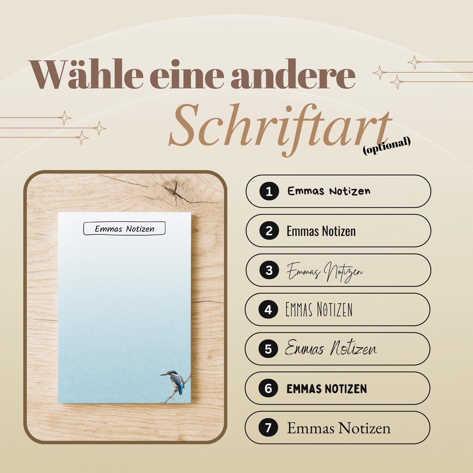 Notizblock Eisvogel Design, 10x15 cm, 50 Blatt mit Leimbindung, personalisierbar mit Namen, Handmade, Geschenk Ornithologe