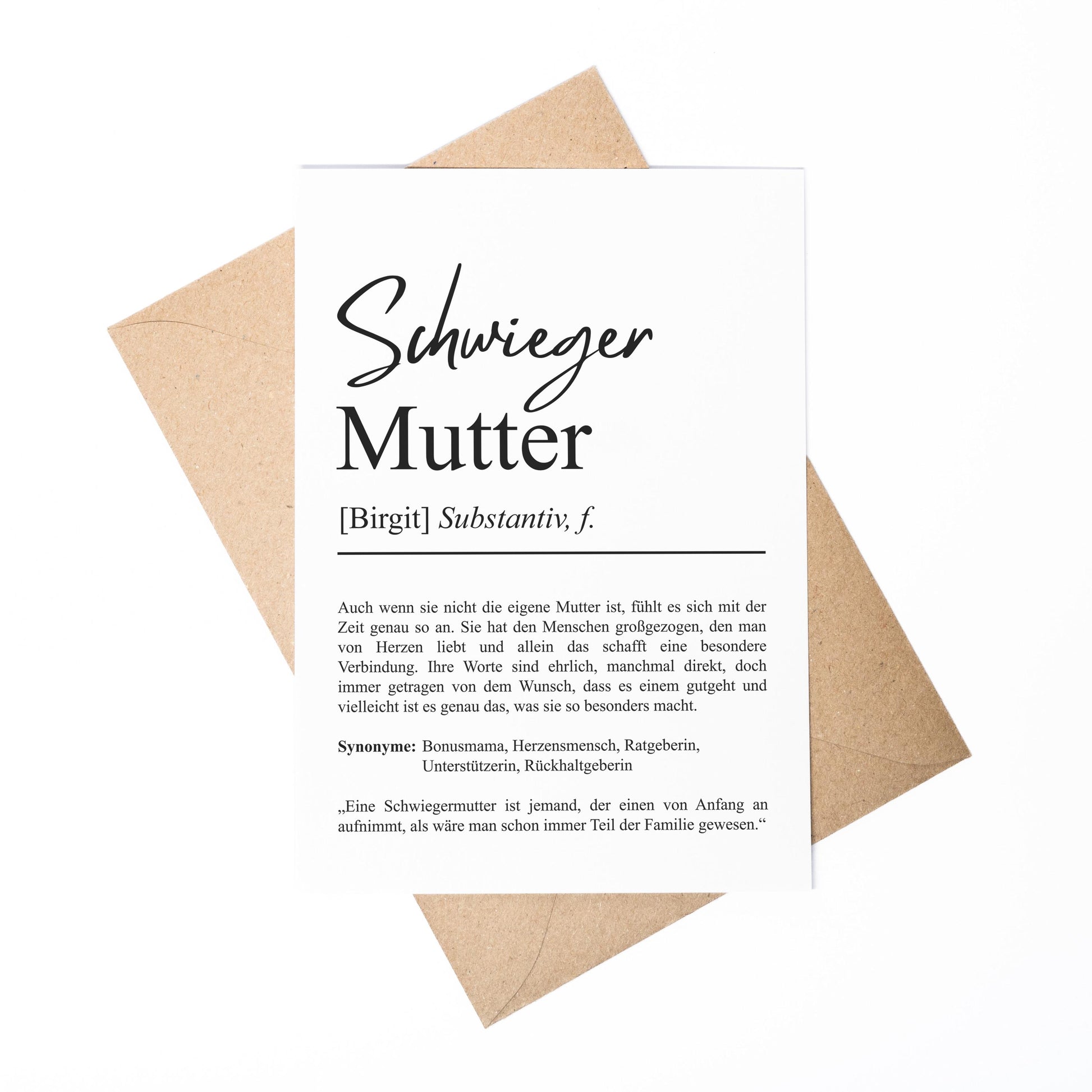 Schwiegermutter Definition A6 Karte personalisierbar mit Namen Grußkarte Geschenk für Schwiegermutter Klappkarte Definition