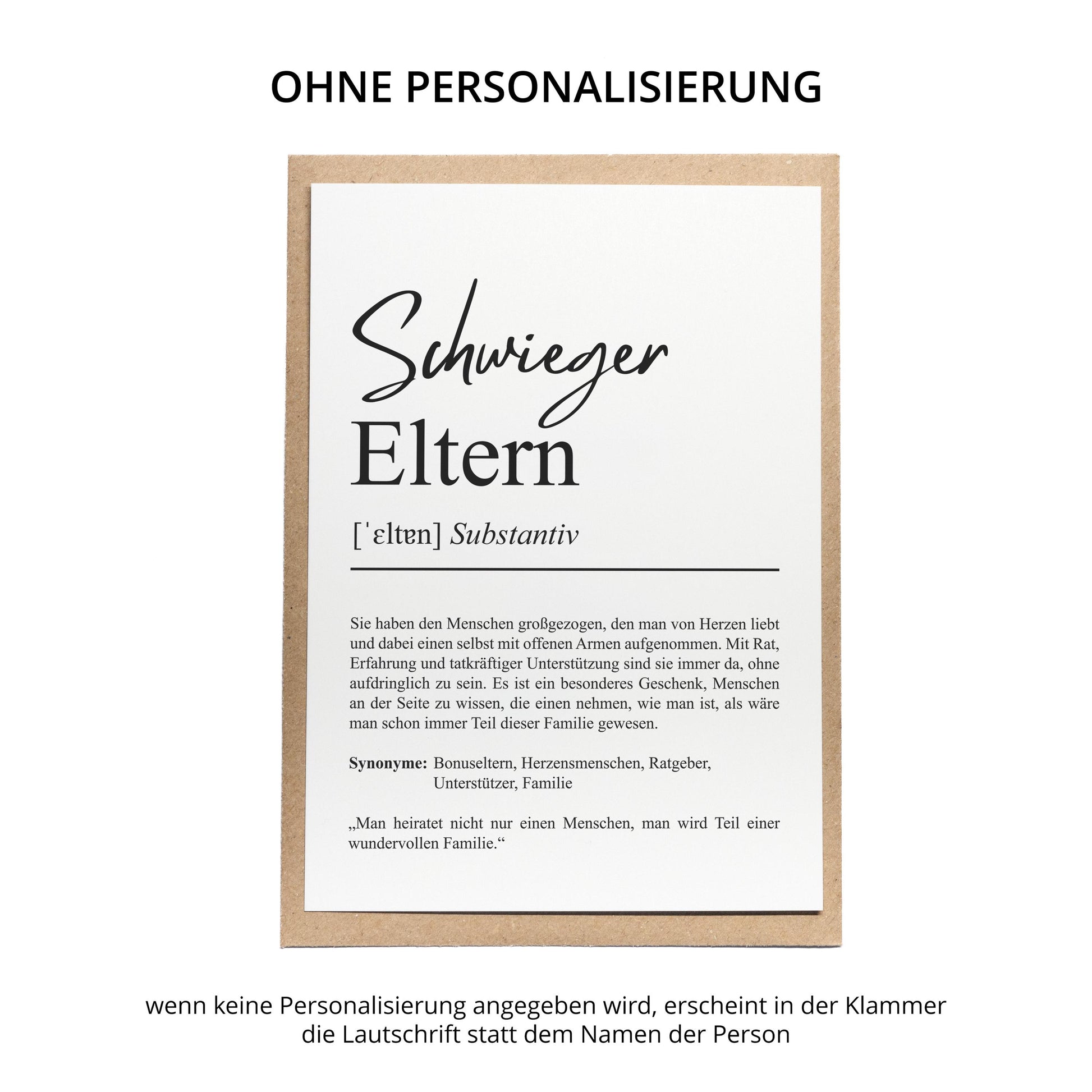 Schwiegereltern Definition A6 Karte personalisierbar mit Namen Grußkarte Geschenk für Schwiegereltern Klappkarte Definition