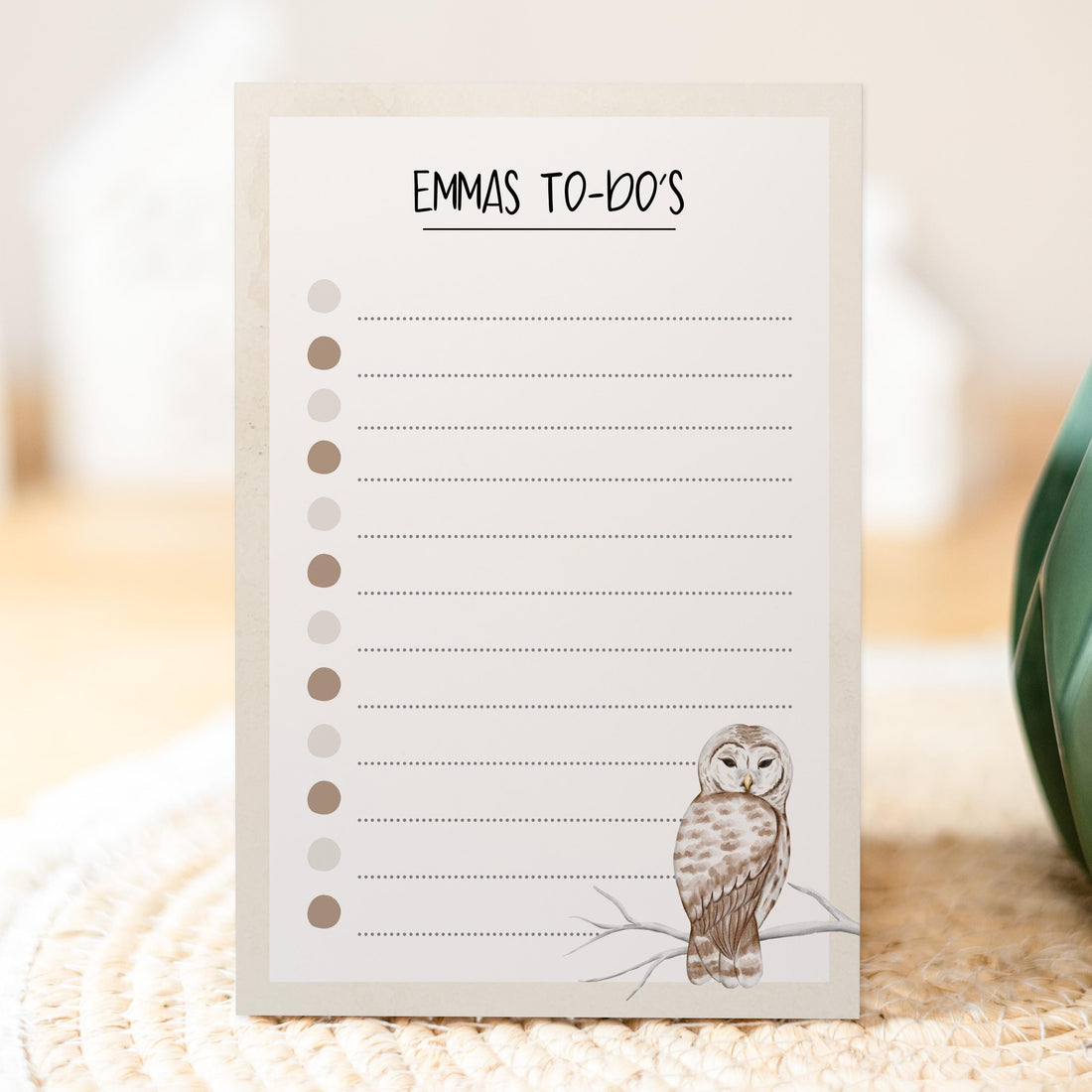 Notizblock Eule Vogel Design, 10x15 cm, 50 Blatt mit Leimbindung, personalisierbar mit Namen, Handmade, Geschenk Ornithologe