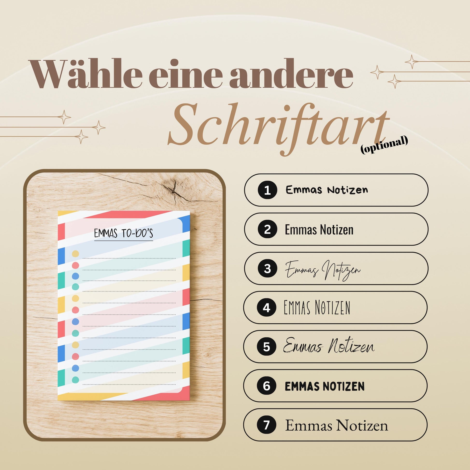 Notizblock Streifen Design, 10x15 cm, 50 Blatt mit Leimbindung, personalisierbar mit Namen, Handmade