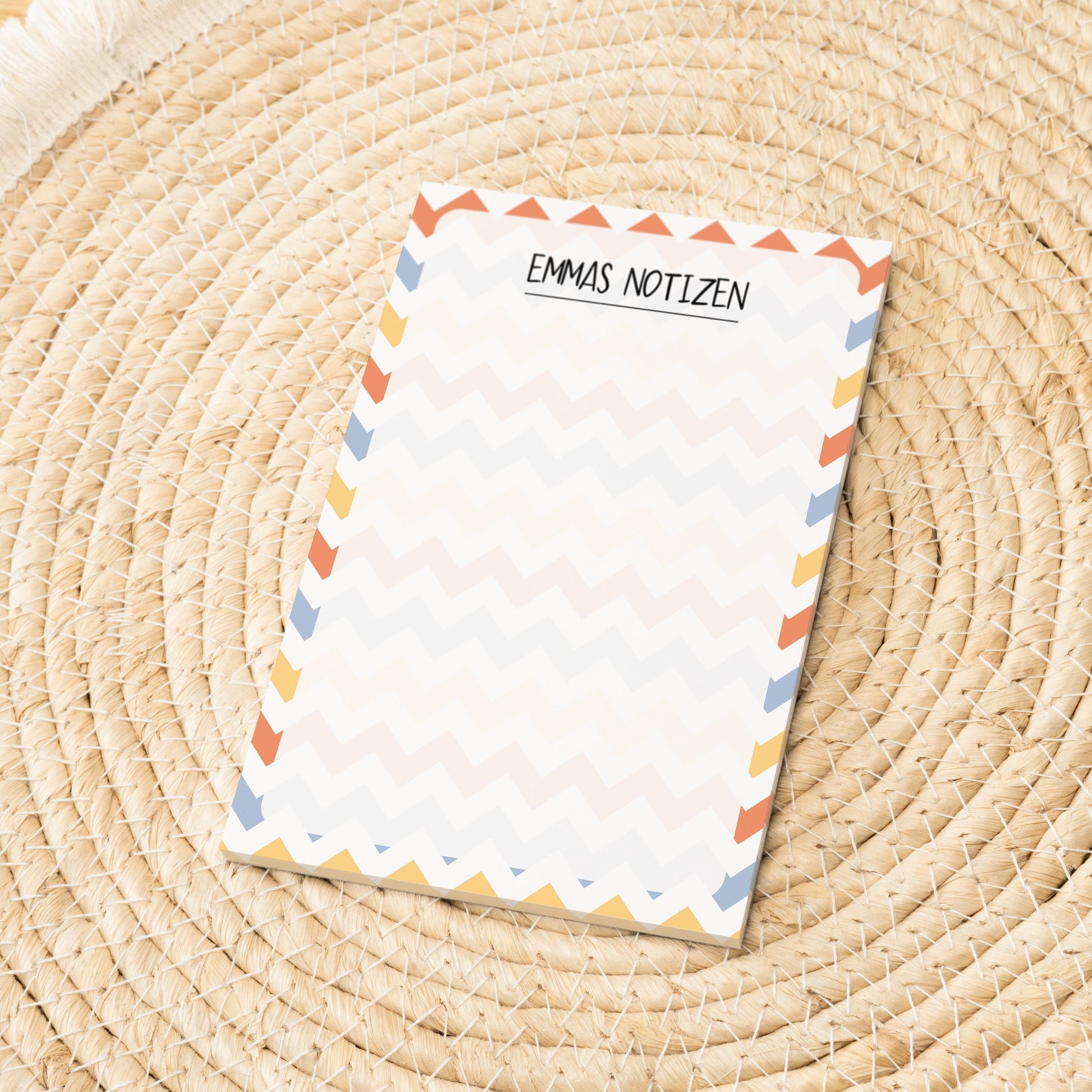 Notizblock ZickZack Design, 10x15 cm, 50 Blatt mit Leimbindung, personalisierbar mit Namen, Handmade