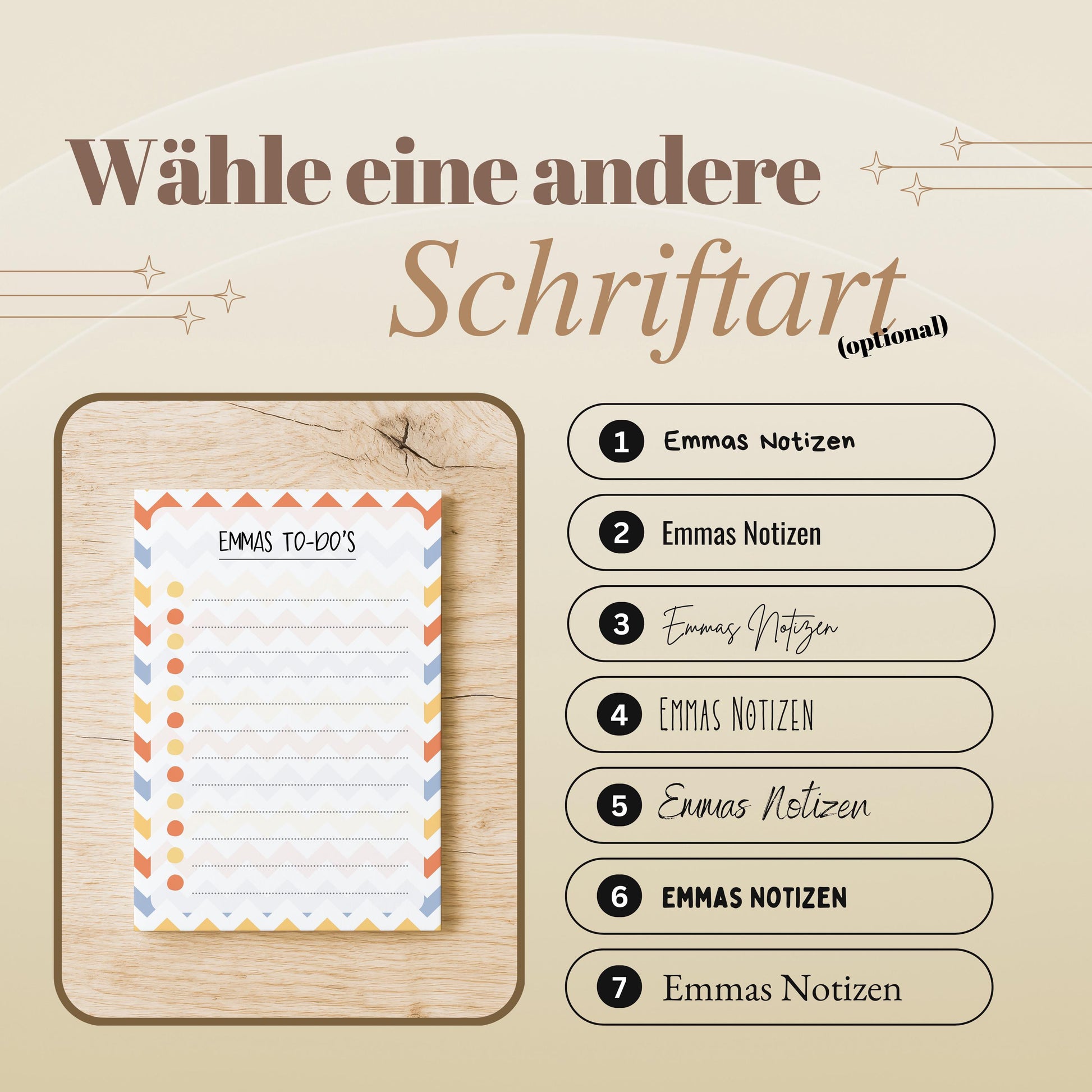 Notizblock ZickZack Design, 10x15 cm, 50 Blatt mit Leimbindung, personalisierbar mit Namen, Handmade