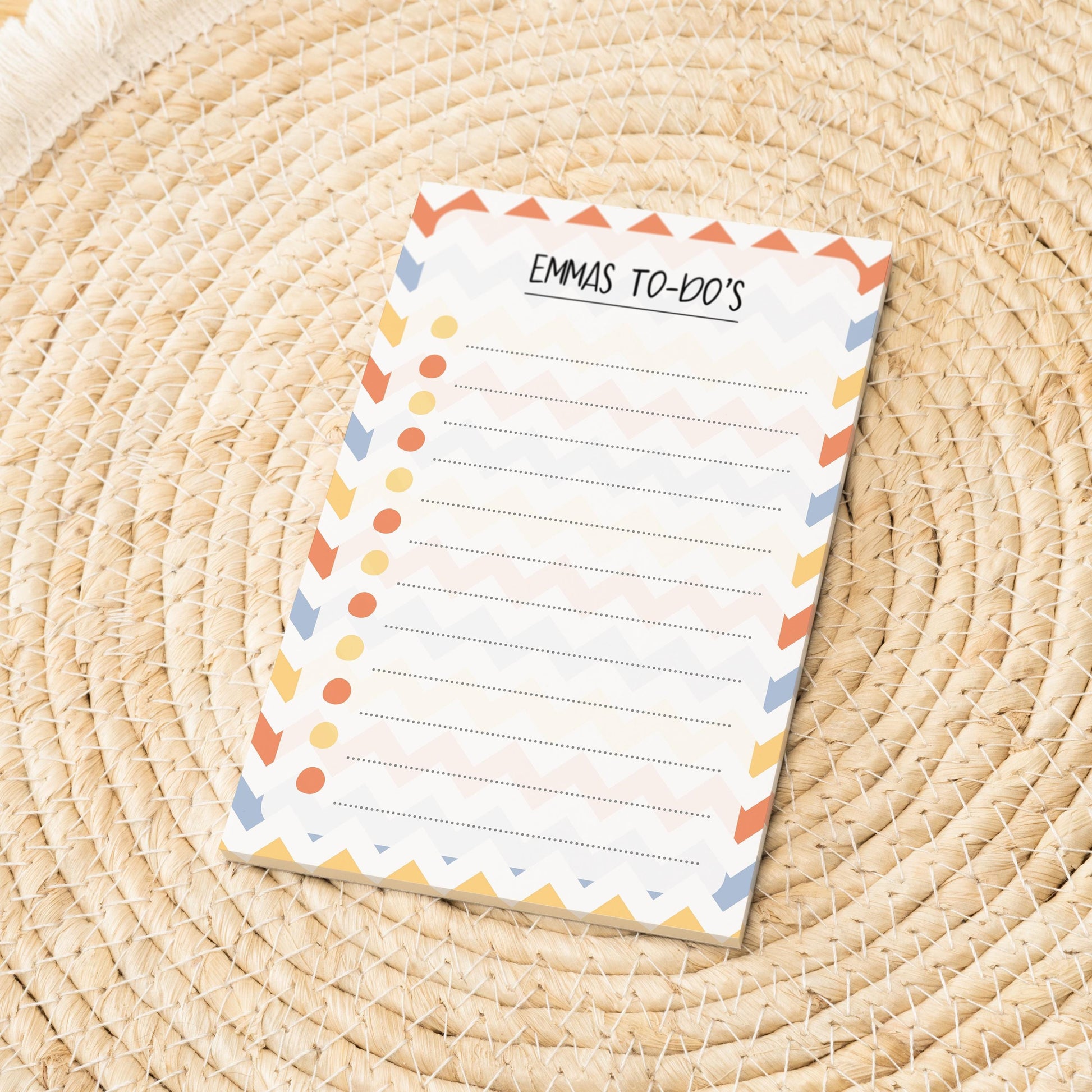 Notizblock ZickZack Design, 10x15 cm, 50 Blatt mit Leimbindung, personalisierbar mit Namen, Handmade