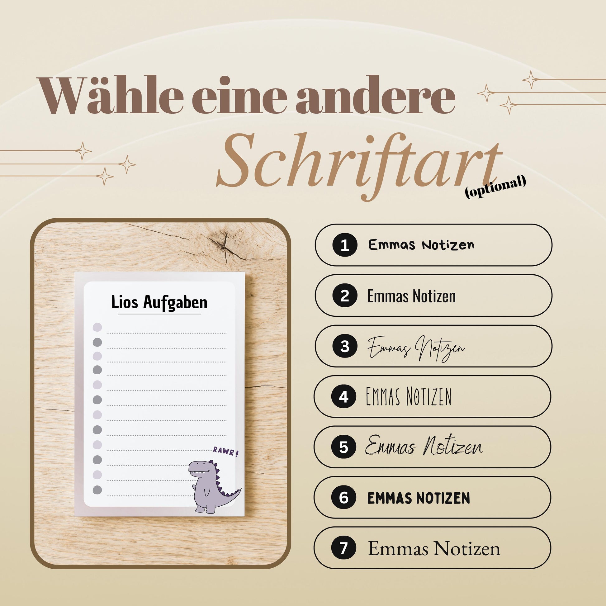 Notizblock Dino Design, 10x15 cm, 50 Blatt mit Leimbindung, personalisierbar mit Namen, Handmade, To Do Liste für Kinder