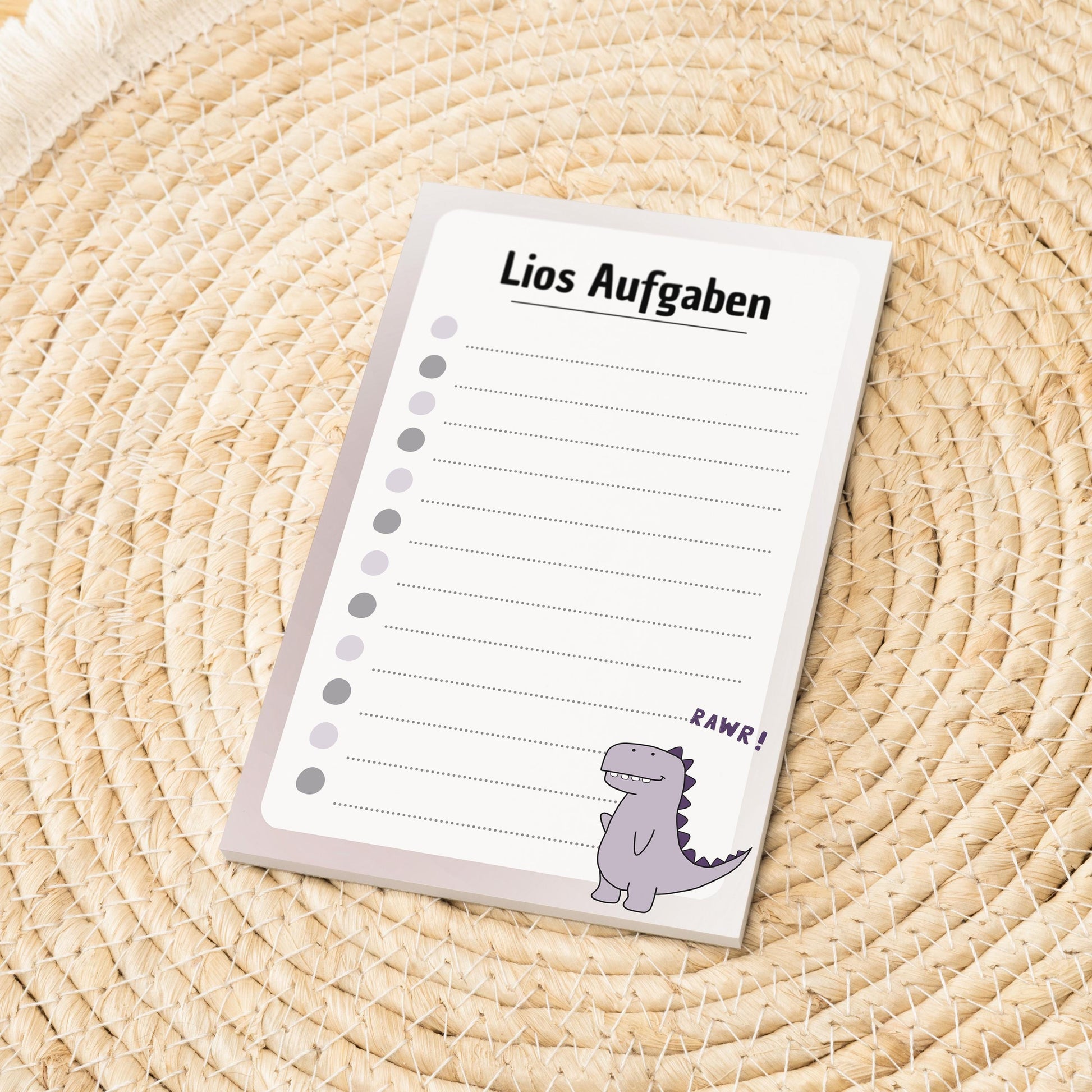 Notizblock Dino Design, 10x15 cm, 50 Blatt mit Leimbindung, personalisierbar mit Namen, Handmade, To Do Liste für Kinder