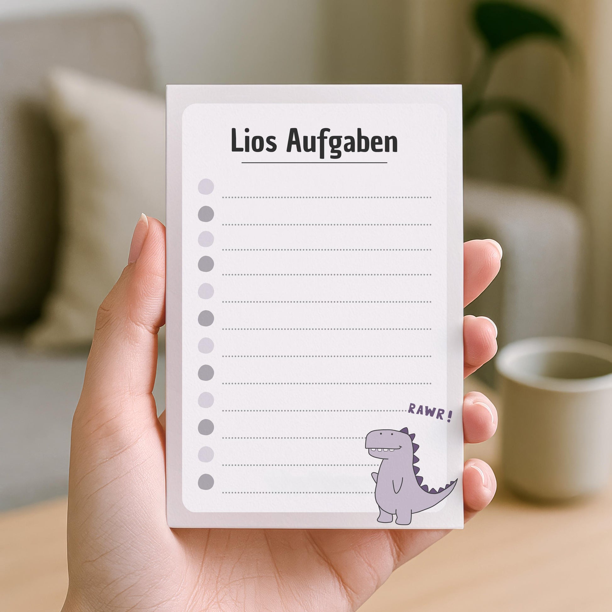 Notizblock Dino Design, 10x15 cm, 50 Blatt mit Leimbindung, personalisierbar mit Namen, Handmade, To Do Liste für Kinder