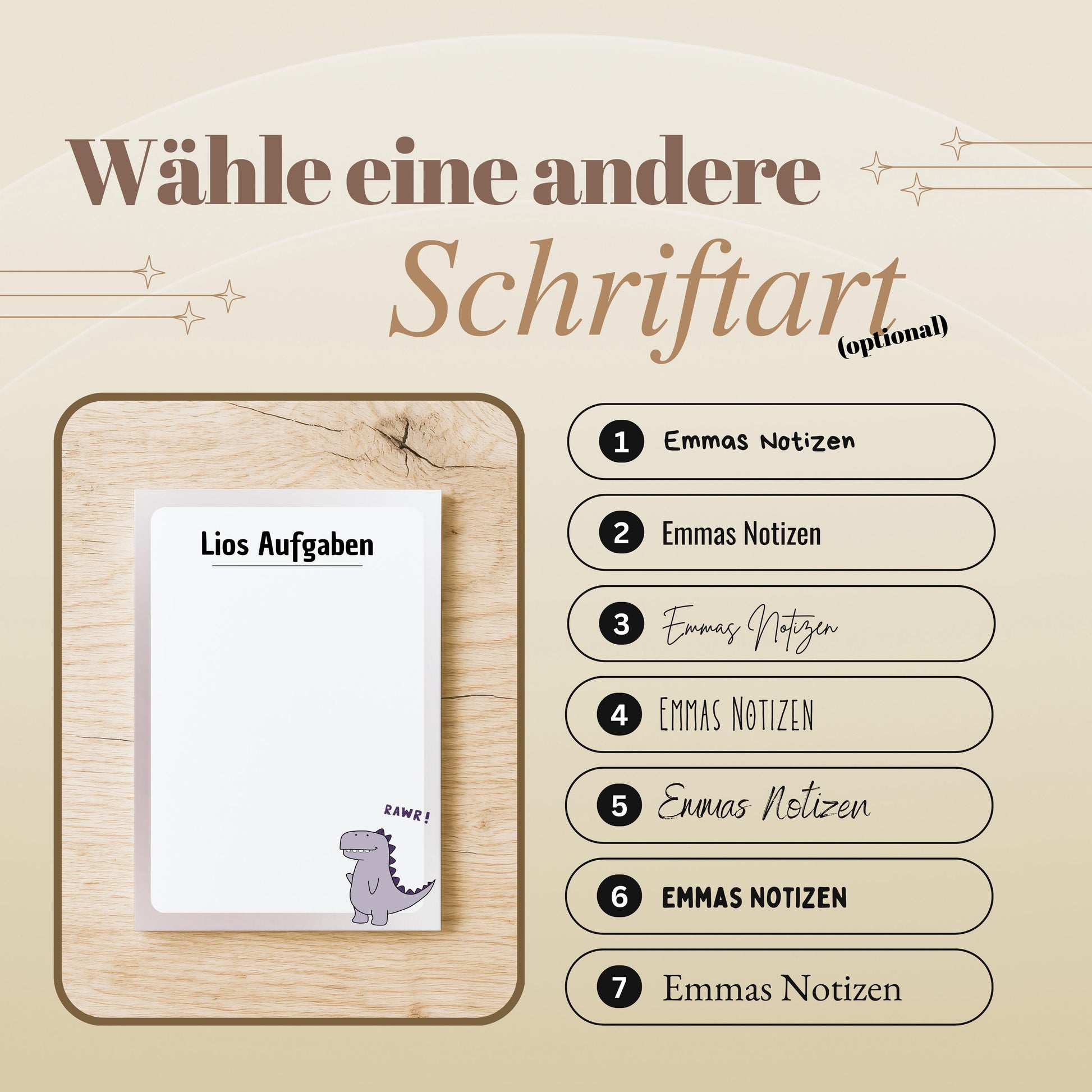 Notizblock Dino Design, 10x15 cm, 50 Blatt mit Leimbindung, personalisierbar mit Namen, Handmade, To Do Liste für Kinder