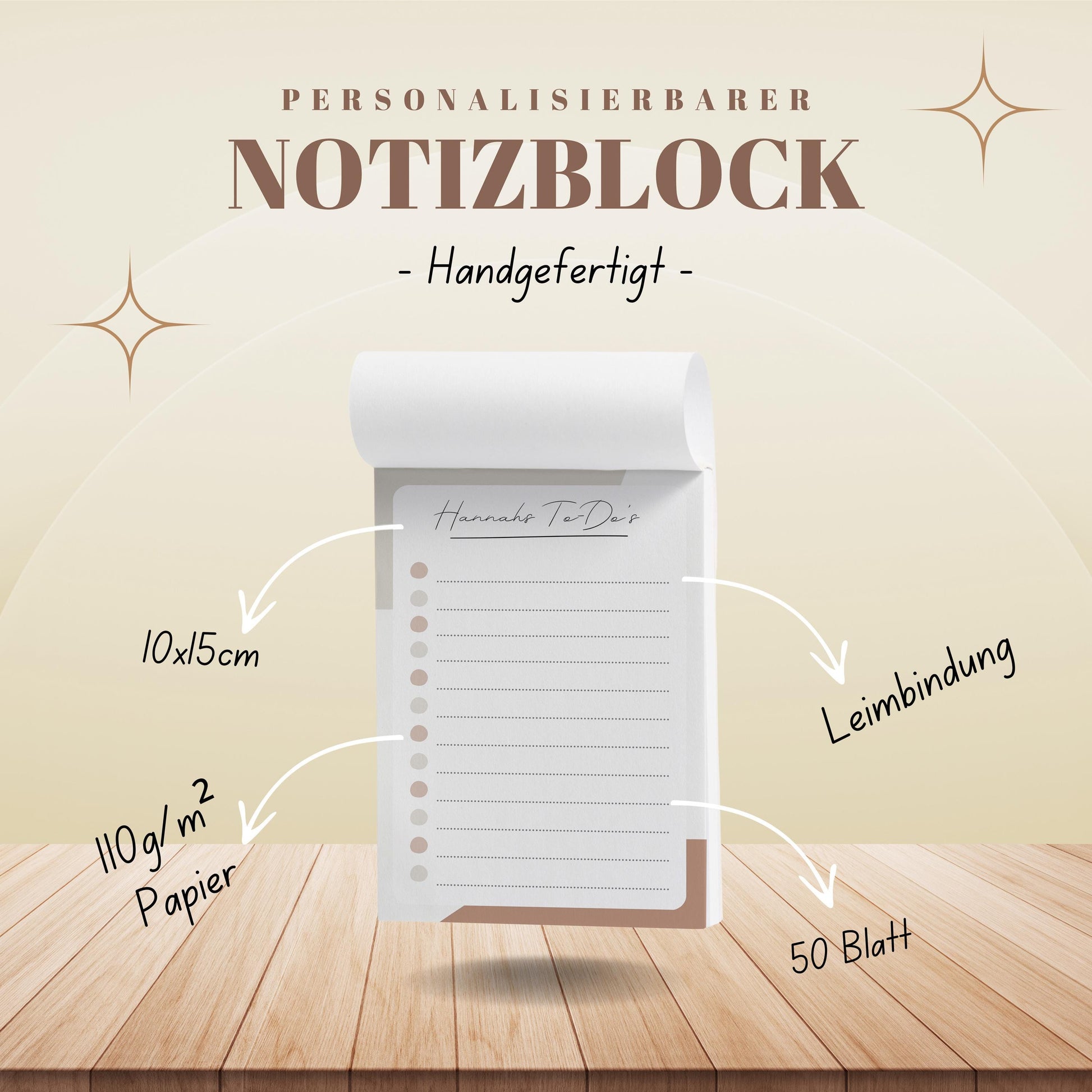 Notizblock Office Design, 10x15 cm, 50 Blatt mit Leimbindung, personalisierbar mit Namen, Handmade, Schreibwaren Büro