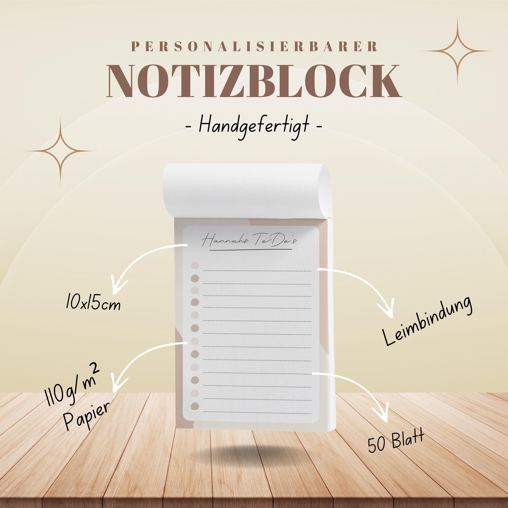 Notizblock Office Design, 10x15 cm, 50 Blatt mit Leimbindung, personalisierbar mit Namen, Handmade, Schreibwaren Büro