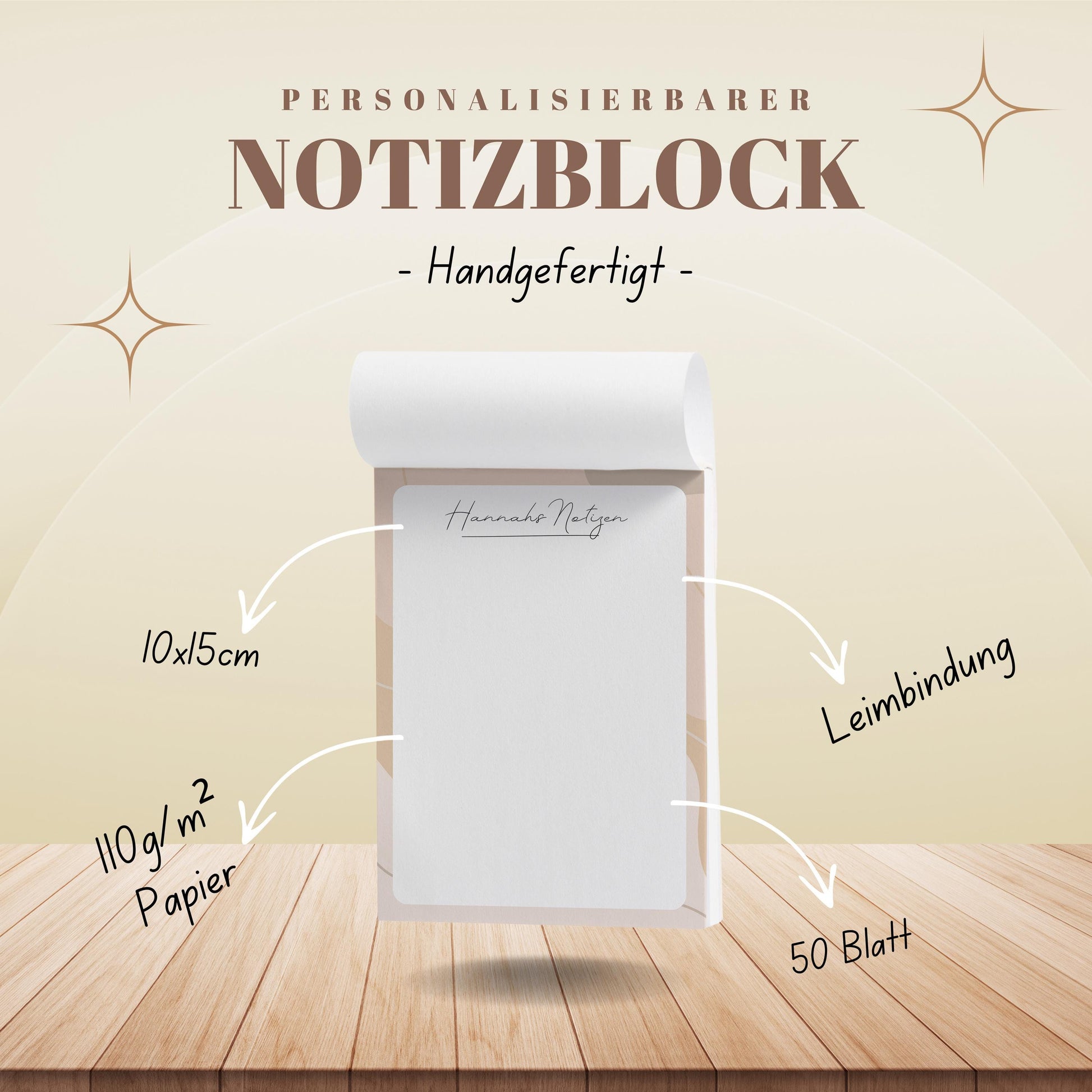 Notizblock Office Design, 10x15 cm, 50 Blatt mit Leimbindung, personalisierbar mit Namen, Handmade, Schreibwaren Büro
