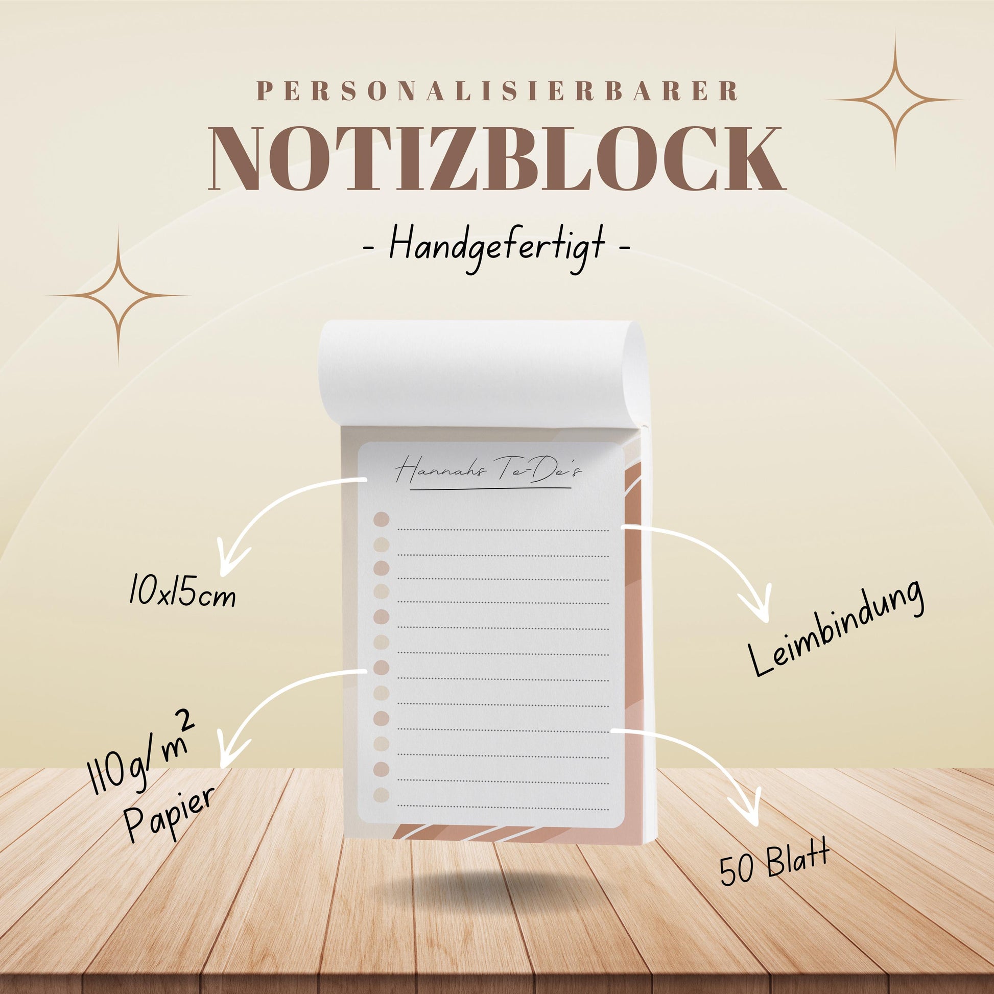 Notizblock Office Design, 10x15 cm, 50 Blatt mit Leimbindung, personalisierbar mit Namen, Handmade, Schreibwaren Büro