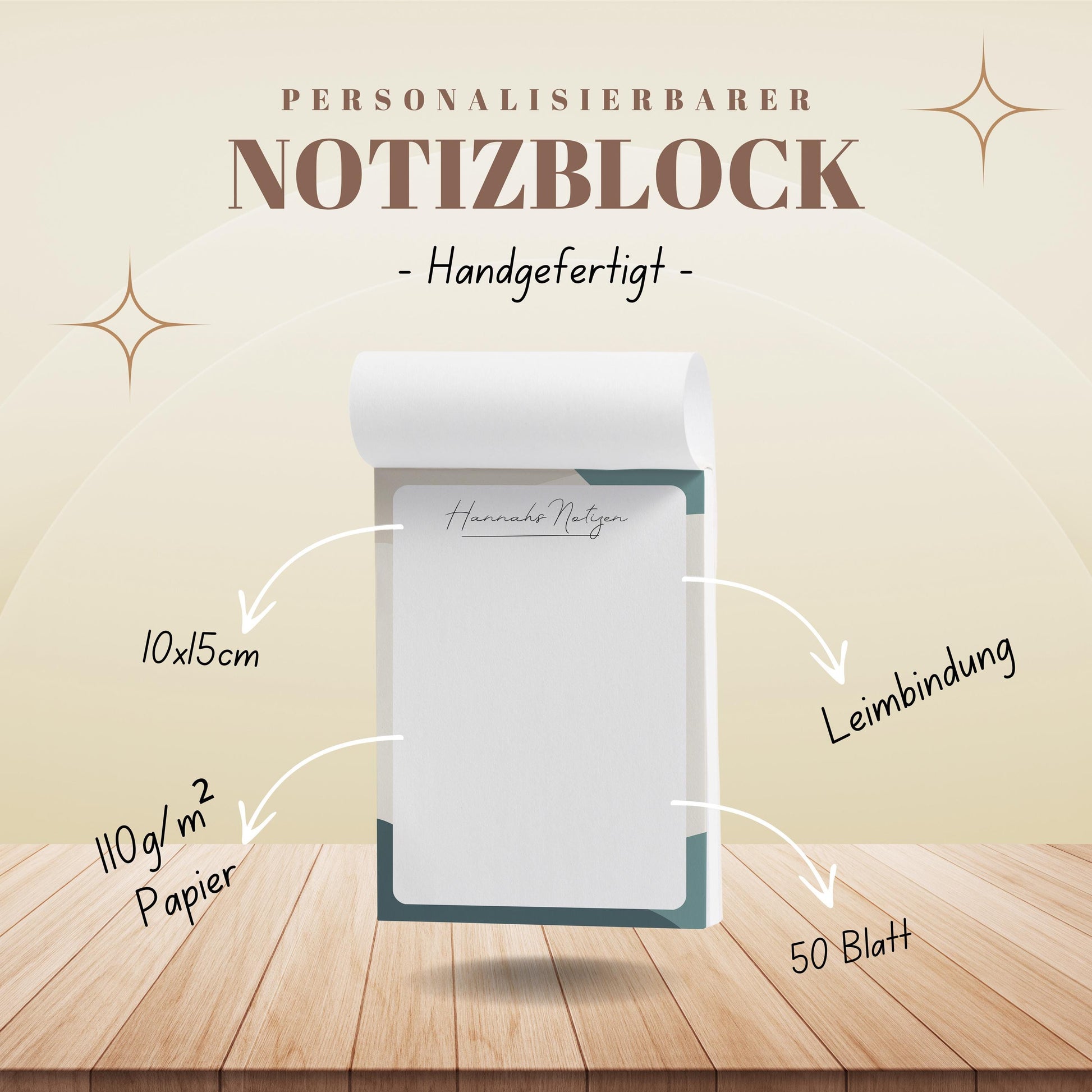 Notizblock Office Design, 10x15 cm, 50 Blatt mit Leimbindung, personalisierbar mit Namen, Handmade, Schreibwaren Büro