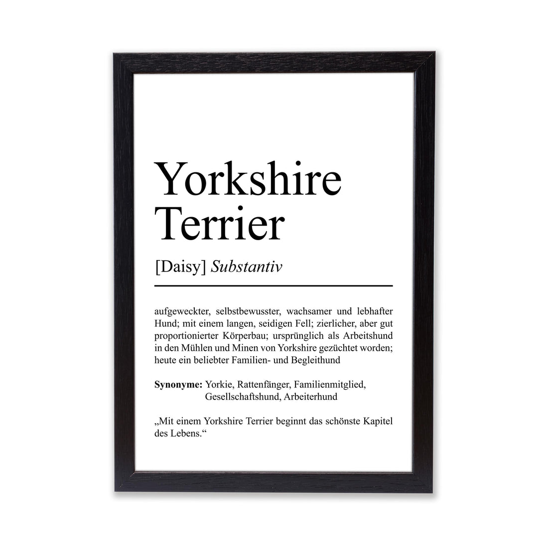 Yorkshire Terrier Definition Poster personalisierbar mit Name Hunde Rasse Poster Geschenk Hundebesitzer Einzug Geburtstag Geschenk