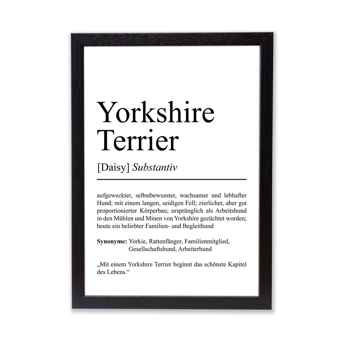 Yorkshire Terrier Definition Poster personalisierbar mit Name Hunde Rasse Poster Geschenk Hundebesitzer Einzug Geburtstag Geschenk