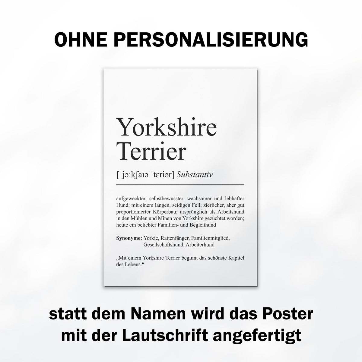 Yorkshire Terrier Definition Poster personalisierbar mit Name Hunde Rasse Poster Geschenk Hundebesitzer Einzug Geburtstag Geschenk