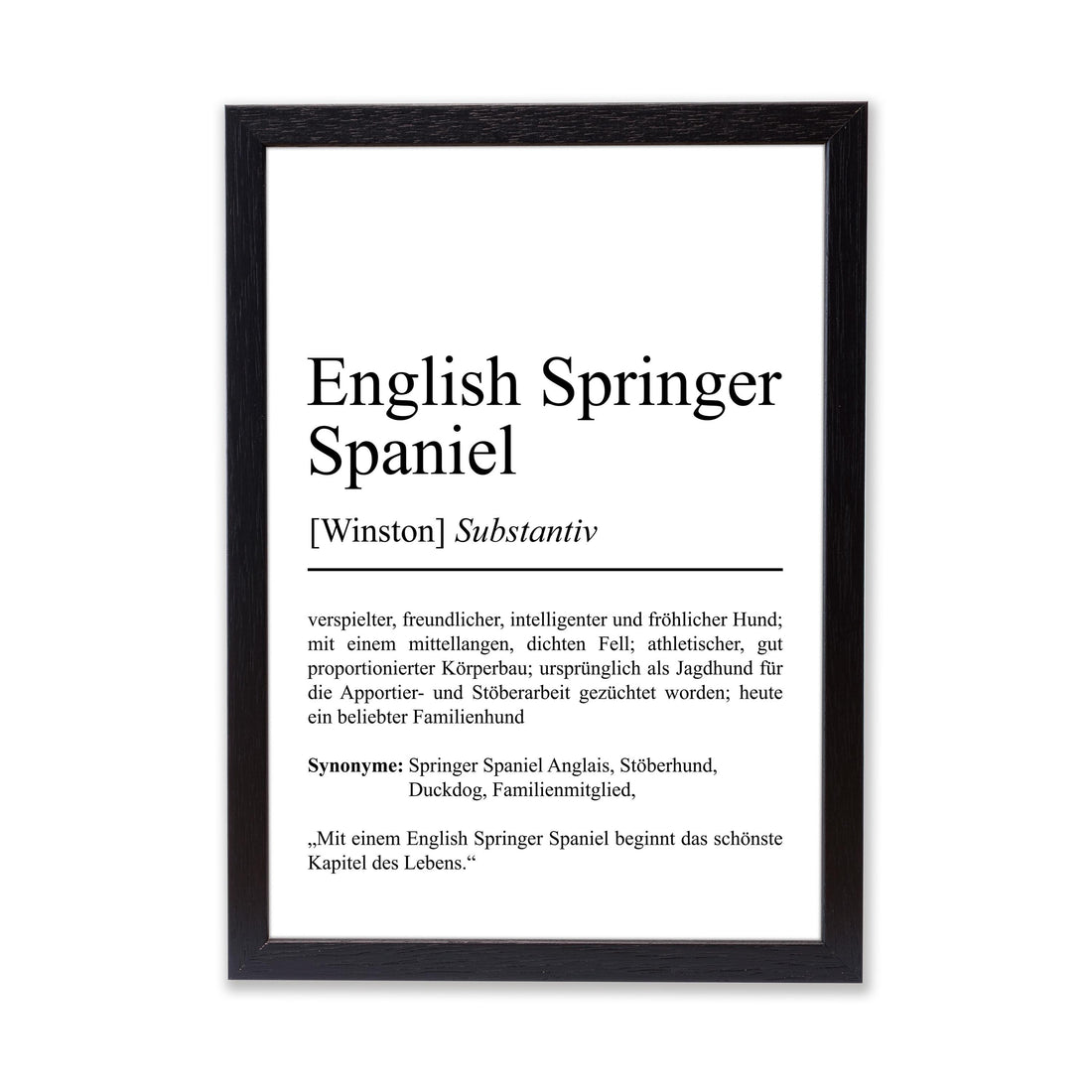 English Springer Spaniel Definition Poster personalisierbar mit Name Hunde Rasse Poster Geschenk Hundebesitzer Einzug Geburtstag Geschenk