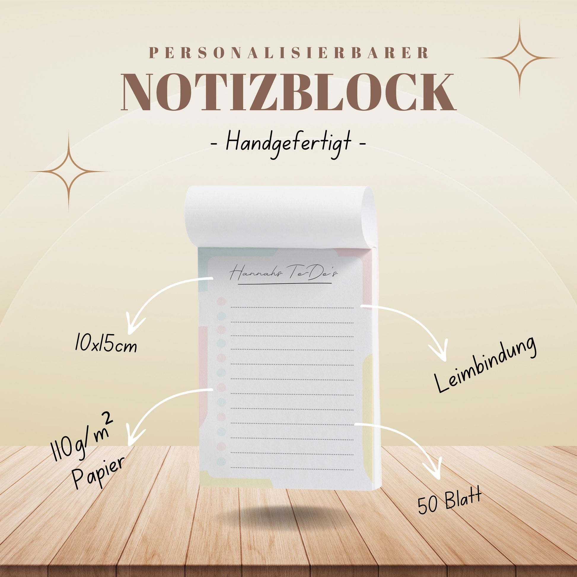 Notizblock Office Design, 10x15 cm, 50 Blatt mit Leimbindung, personalisierbar mit Namen, Handmade, Schreibwaren Büro